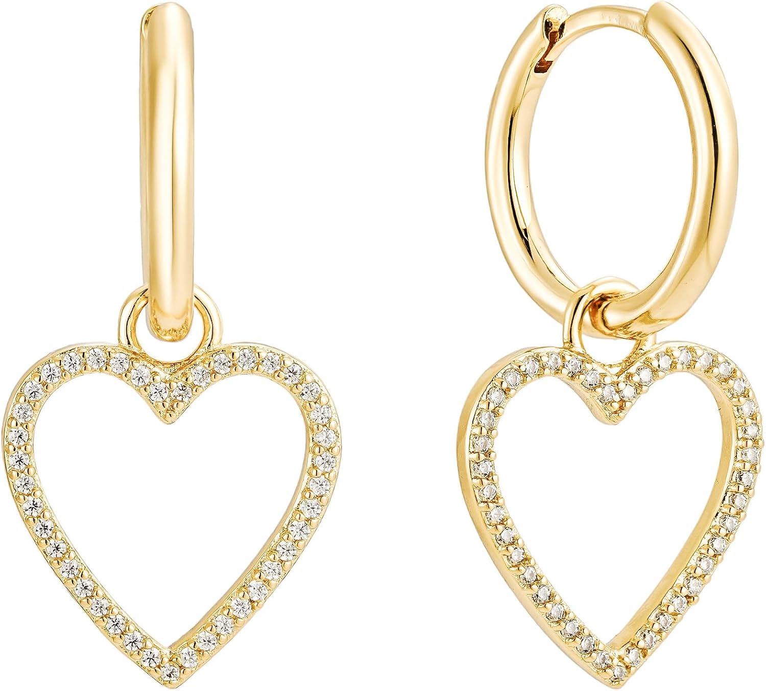 Heart Huggie Hoop Earrings – 18K Gold Plated Dainty Hoops with Zircon Stones for Women – Gold Heart Dangle Earrings by Malibu Sunday