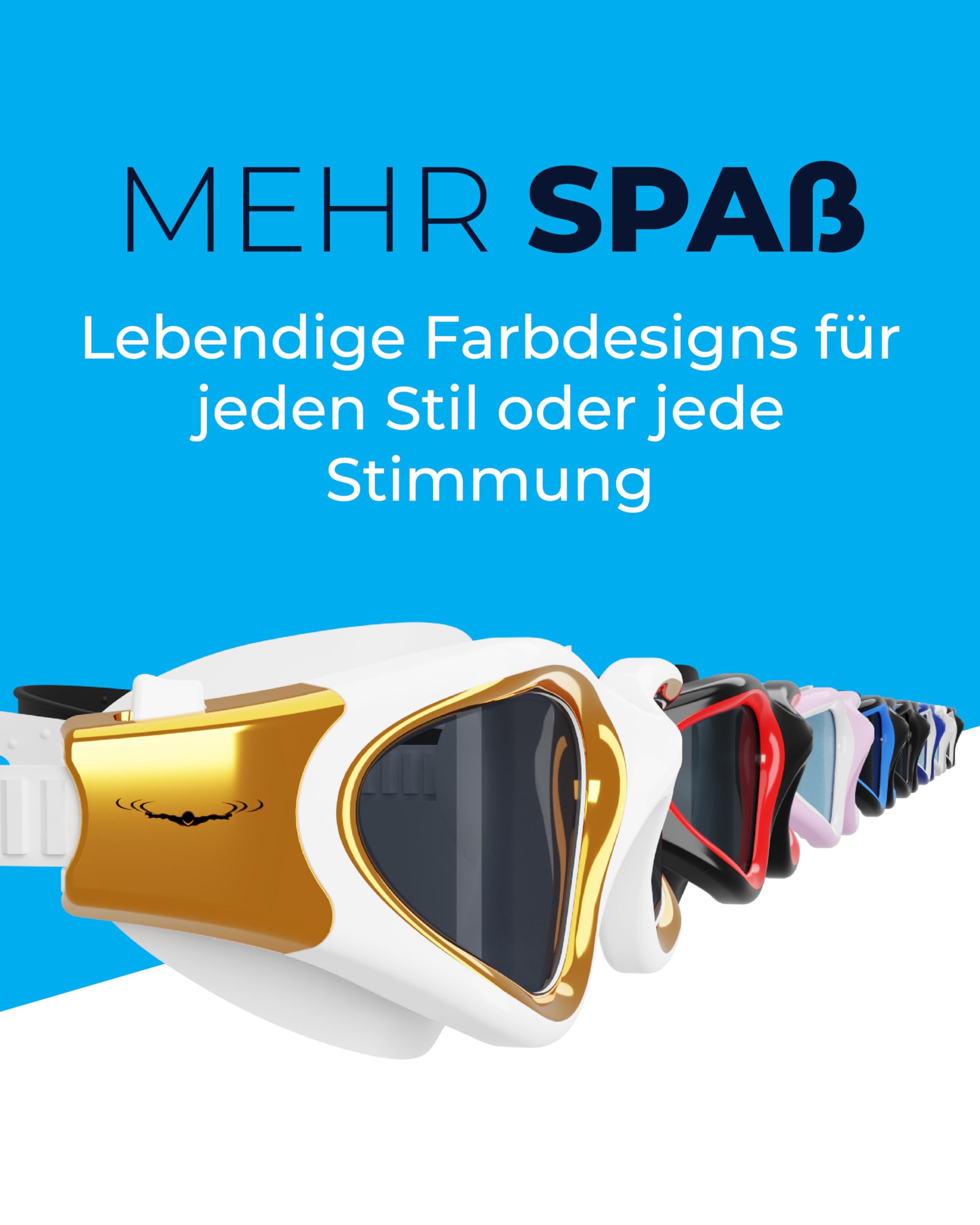 AqtivAqua Schwimmbrille DX — Weites Sichtfeld, UV-Schutz, Anti-Beschlag, Auslaufsicher, Geeignet für Innen- und Außenbeleuchtung — mit Anpassbarem Silikonband für Erwachsene und Jugendliche