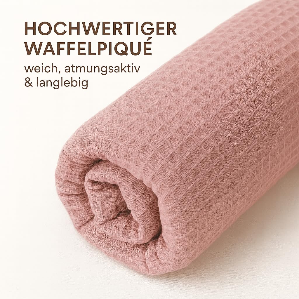 Schlangenmanufaktur® Baby Bettschlange Kuschelschlange Waffelpique Altrosa, Handgemacht in Bayern aus Öko-Tex® Materialien, Laufstall-Umrandung (350x13cm)