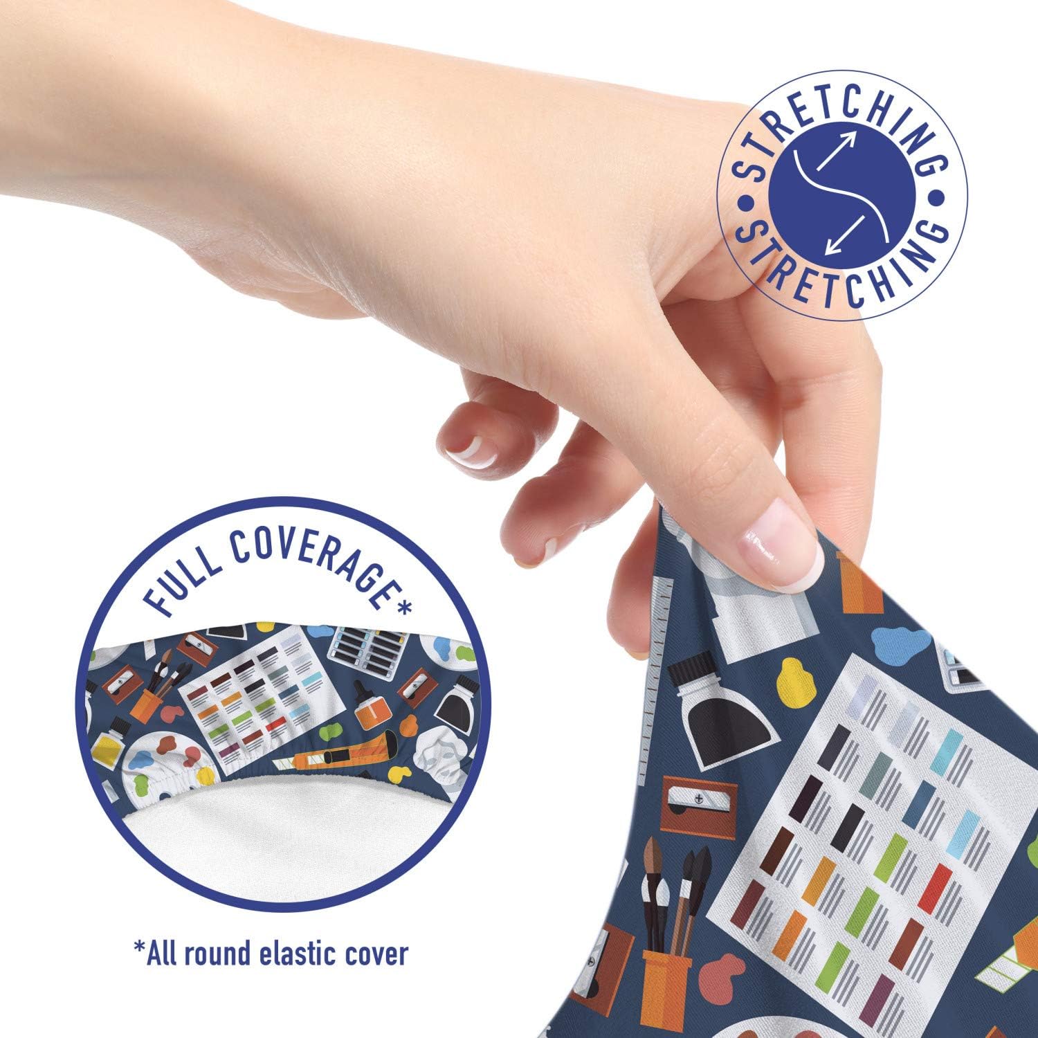 Ambesonne Colorful Office Chair Slipcover, Artist Supplies and Gypsum Head Palette Brushes Sculptures Paintbrush Pattern, Protective Stretch Decorative Fabric Cover, Standard Size, Grey Blue