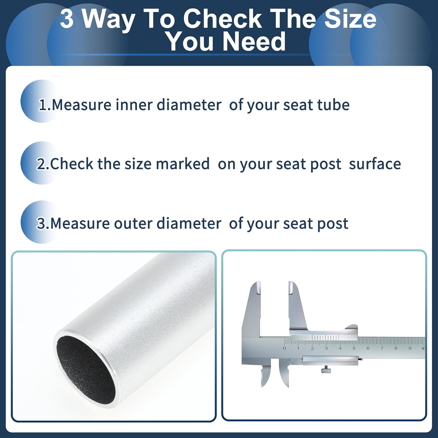 Bike Seat Posts 28.6x500mm Bike Saddle Post Seat Tube Aluminum Alloy Silver Tone Adjustable with Fixing Clip