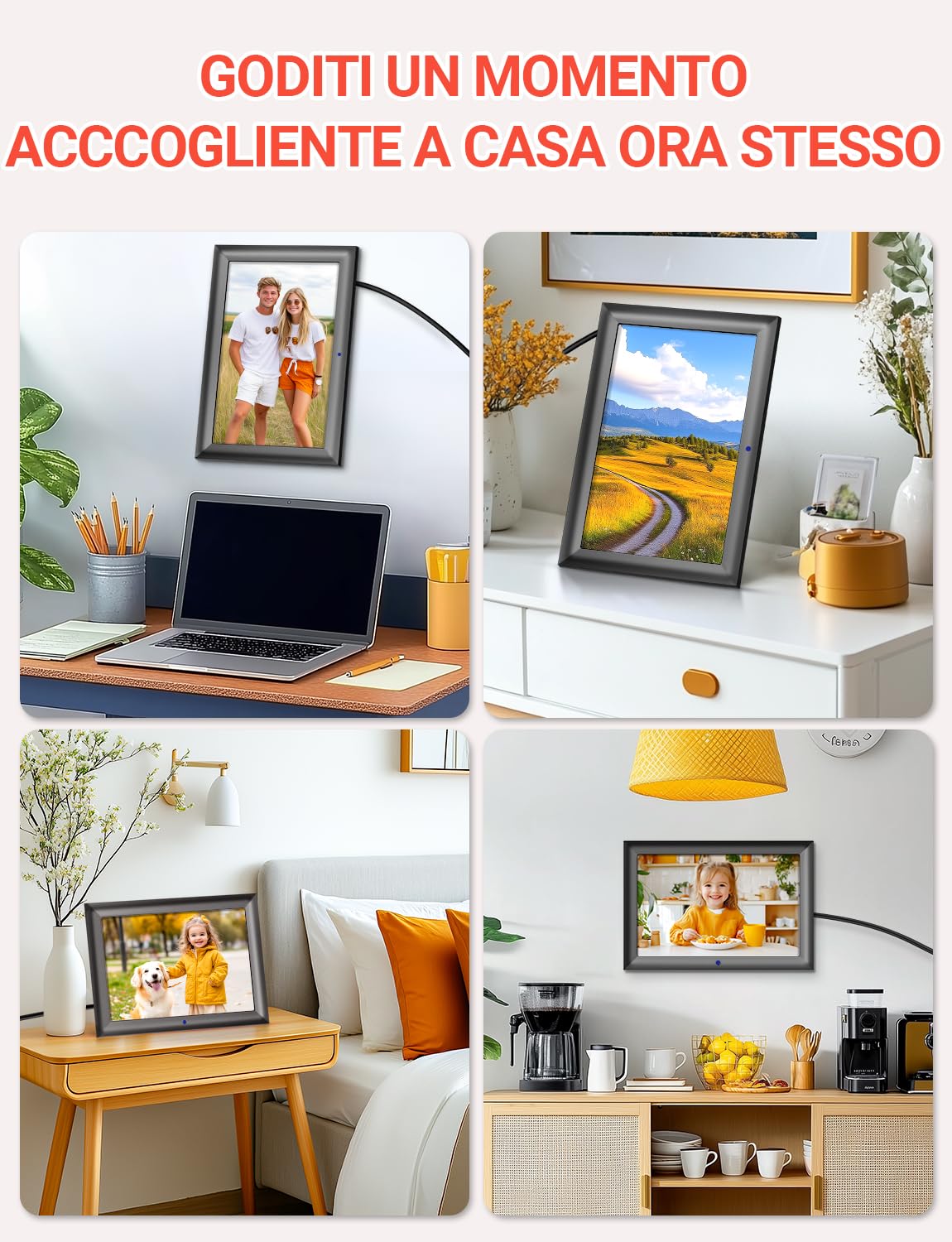 OBVHNUA Cornice Digitale 10,1 Pollici Fotocornice Digitale con Telecomando, Senza WiFi Senza Touchscreen Rotazione Automatica Supporto USB/SD, Foto Musica Video Calendario Famiglia