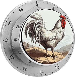 Chicken Sketch Mechanical Kitchen Timer 60 Minute Wind Up, Magnetic Countdown Timer with Loud 70dB Alarm, 304 Stainless Steel Manual Timers for Cooking, Classroom, Study, Gym
