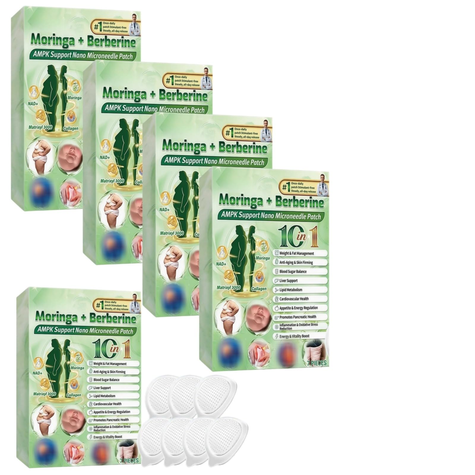 Moringa Berberine Patch Minceur Patch Nano Microneedle Minceur 10 en 1, Patch Minceur Brûle Graisse, Raffermissement et Métabolisme, Portable, Ventre Plat, Facile à Appliquer, Invisible Confortable