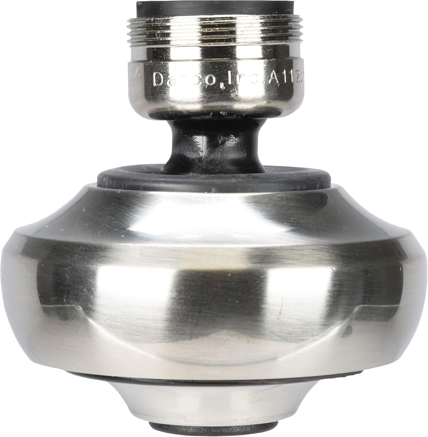 Фронт view of the Danco Swivel Sprayrator in brushed nickel finish.