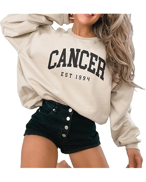 Custom Year Cancer Birthday Sweatshirt - Zodiac Star Sign Astrology Sweater for Women - Vintage Varsity Aesthetic Style - Unisex Graphic Crewneck Sweatshirt Sand
