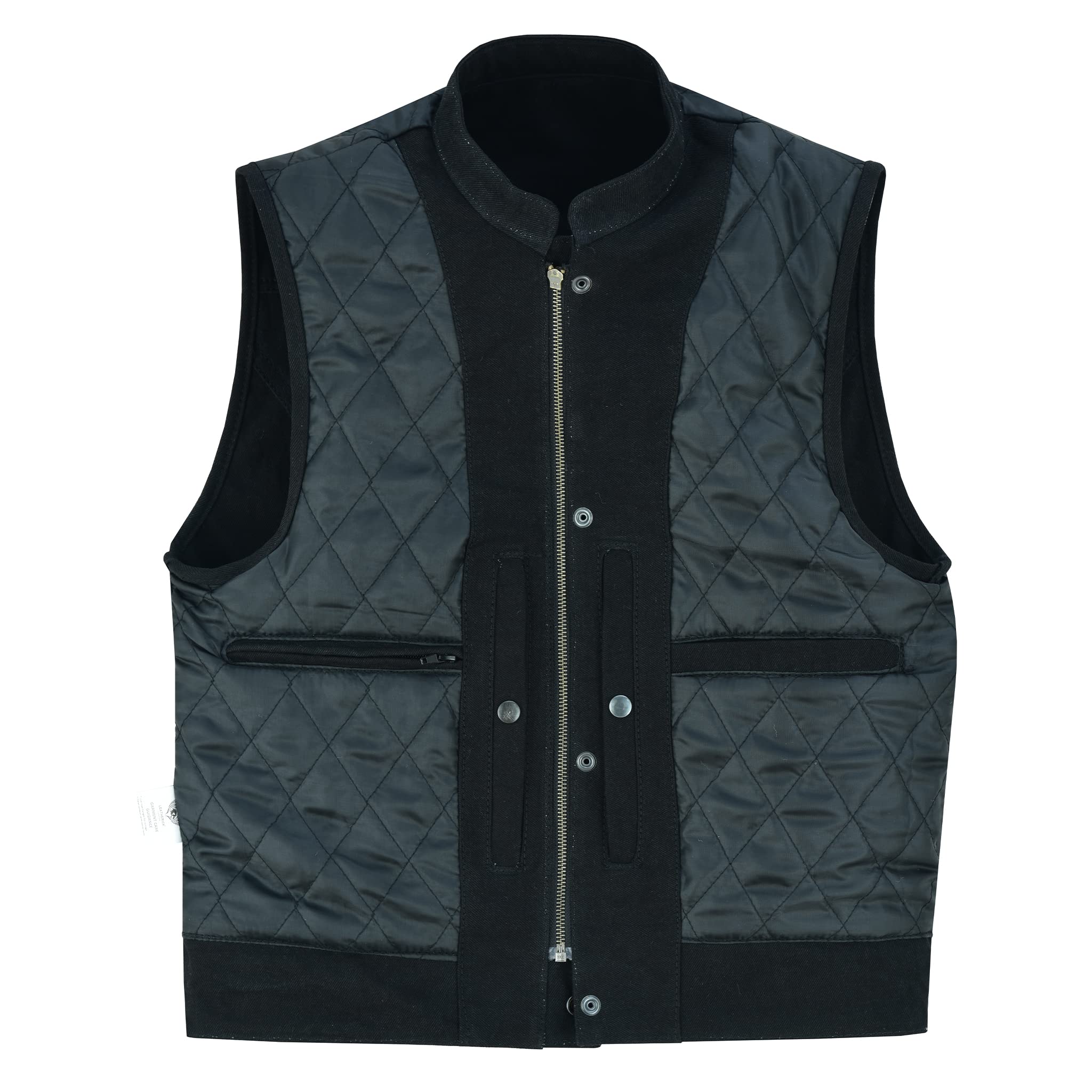 Leatherick SOA Gilet en jean noir pour homme - Gilet en jean avec doublure matelassée et multiples poches, style Bikers Club