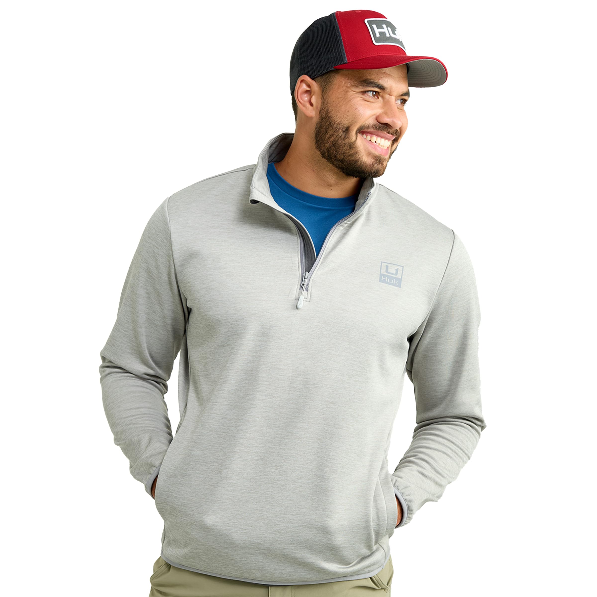HUK Men's Coldfront+ 1/4 Zip, Performance Fishing Jacket, Harbor Mist Heather