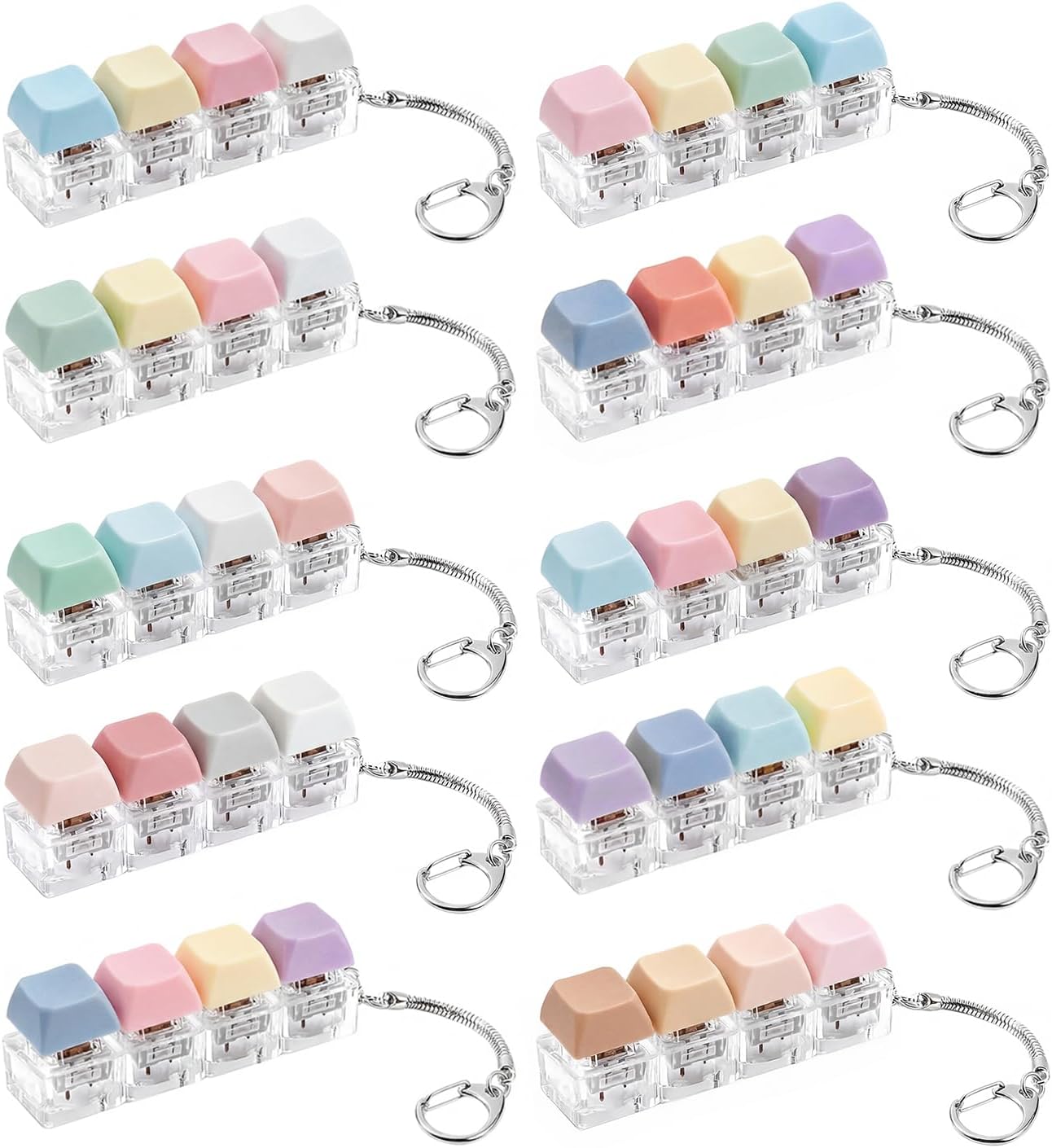 10PCS Keyboard Clicker, 4-in-1 Creamy Clickers Keychain Decompression Button to Relief Stress