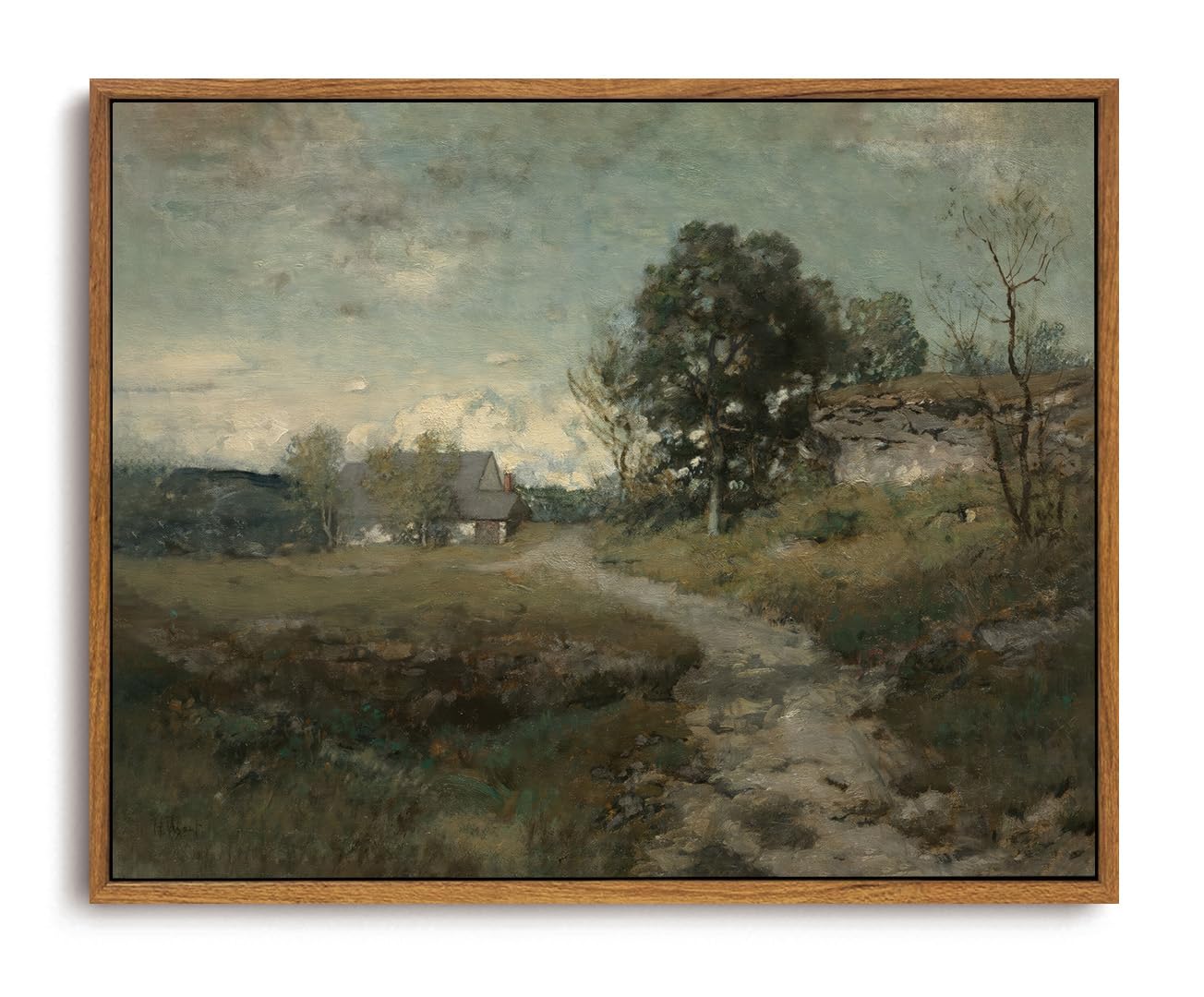 OIQArtOIQ Framed Vintage Landscape Wall Art French Country Cottage Natural Scenery Oil Painting Canvas Prints Farmhouse Decor Aesthetic Pictures for Kitchen Bedroom Living Room Bathroom