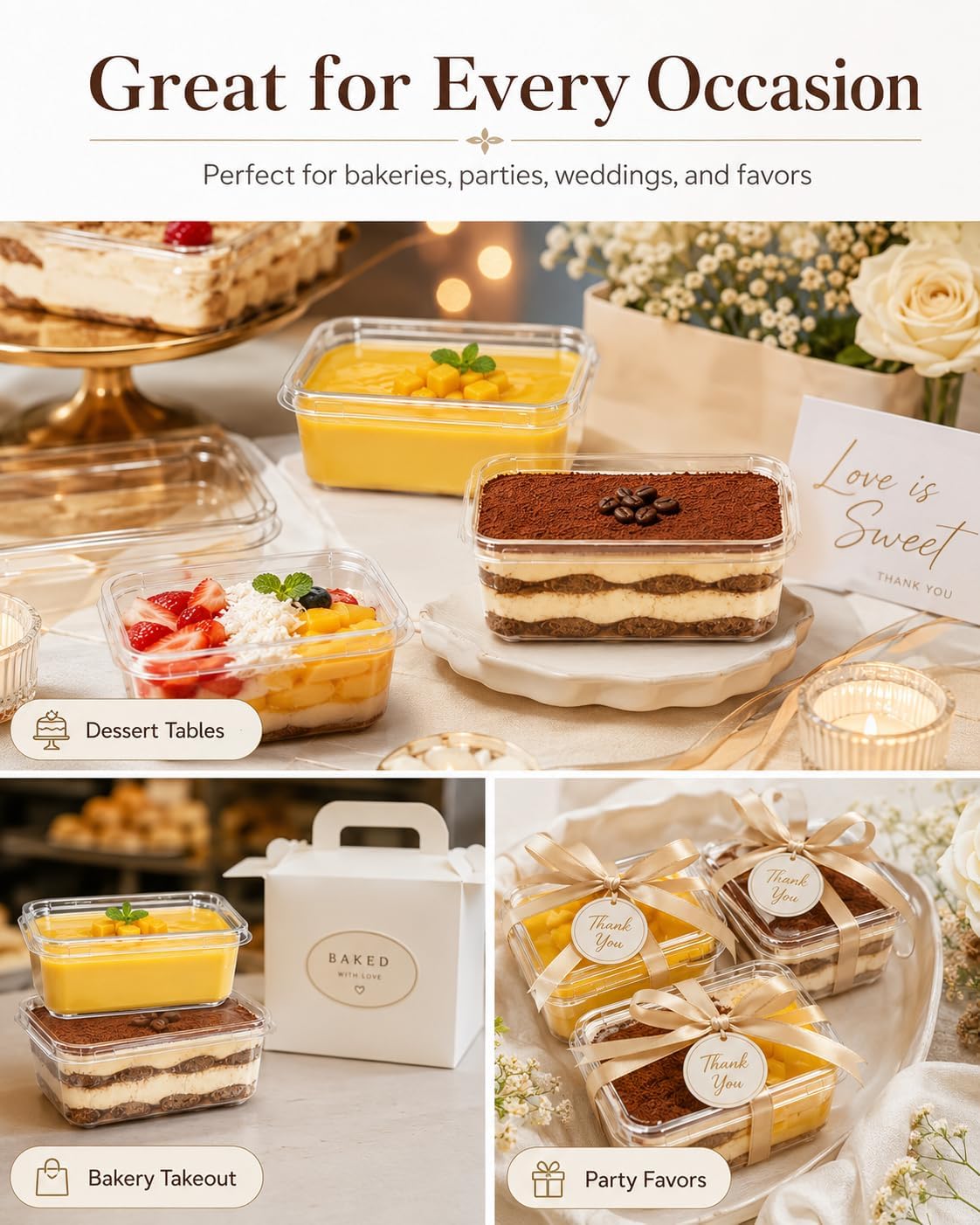 PRETYZOOM 20 Pack Clear Dessert Containers with Lids, PET Mini Cake Boxes | Bakery Takeout Layered Dessert, Mousse, Cheesecake, Parfait, Cookies, Party Favors and Wedding Tables