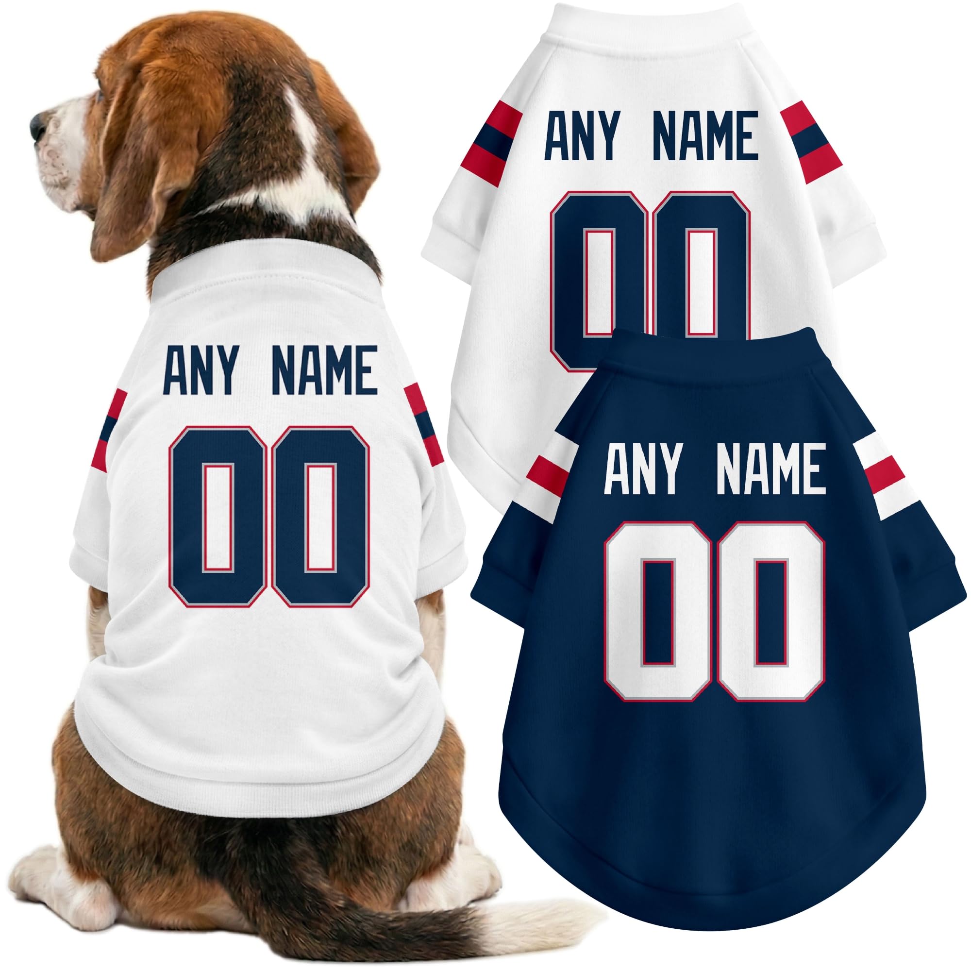 New England Dog Clothes Jersey Style Custom Pet T Shirt with Personalized Name Number for Small Medium Large Dogs