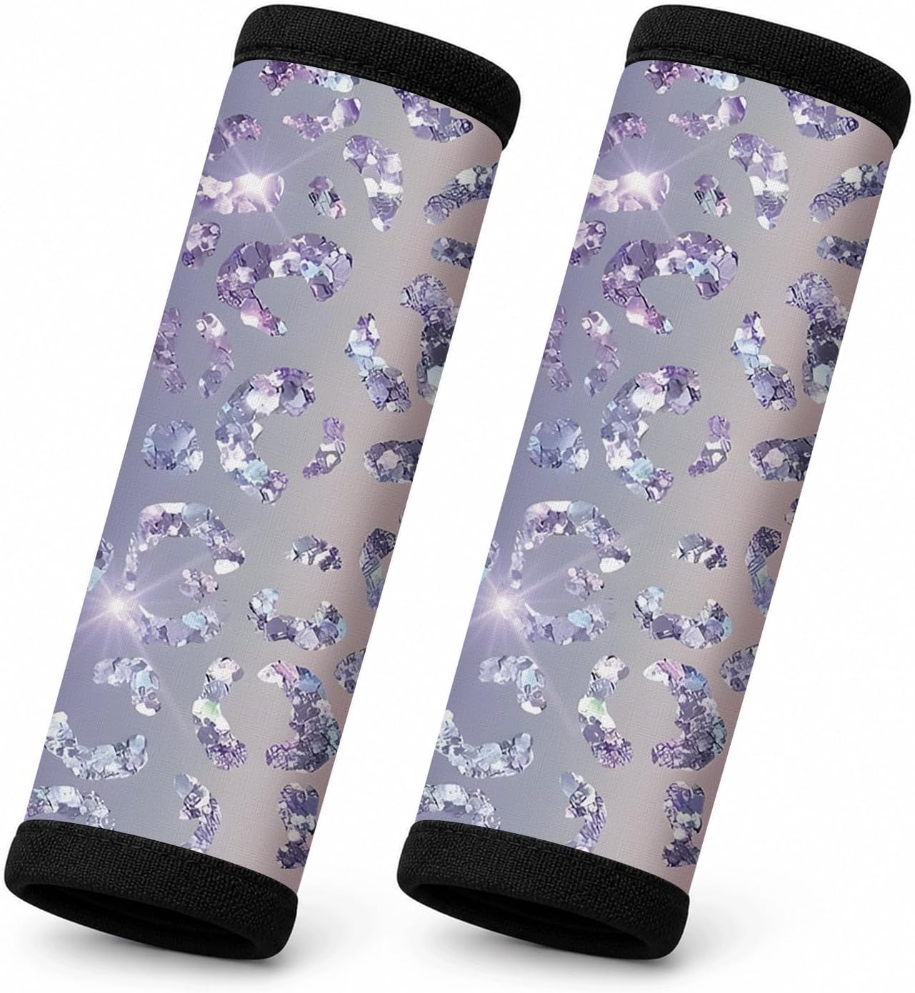 Neoprene Luggage Handle Straps, Vibrant Pattern Suitcase Grip Covers, Comfortable Multi-Purpose Wrap Padding, 2 Pack(Shimmering Leopard Print)