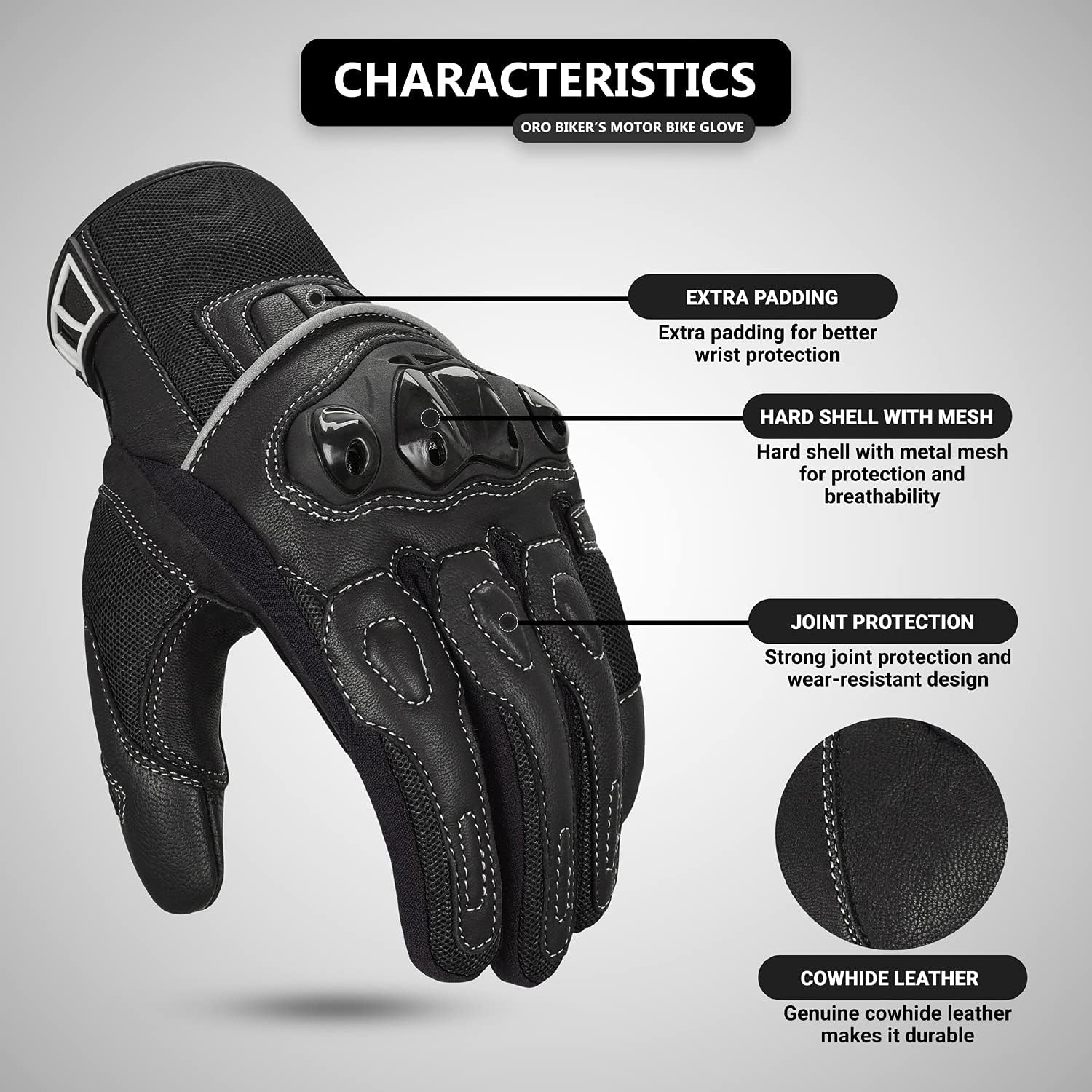 Oro Biker Motorbike Motorcycle Gloves - Image 3