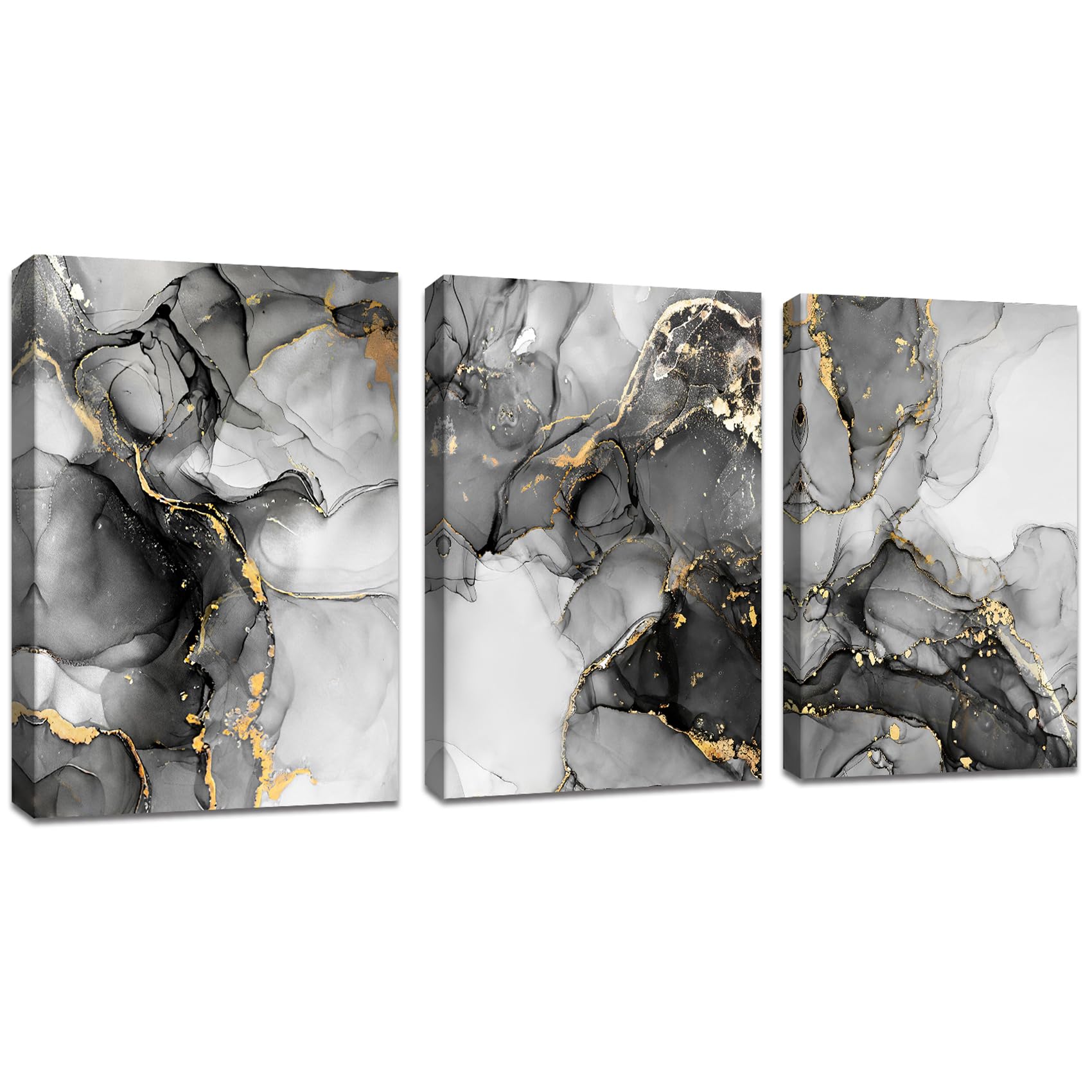Schilderij - Marmer - Roze/Zwart/Goud , 3 maten , Wanddecoratie - QM Art BV