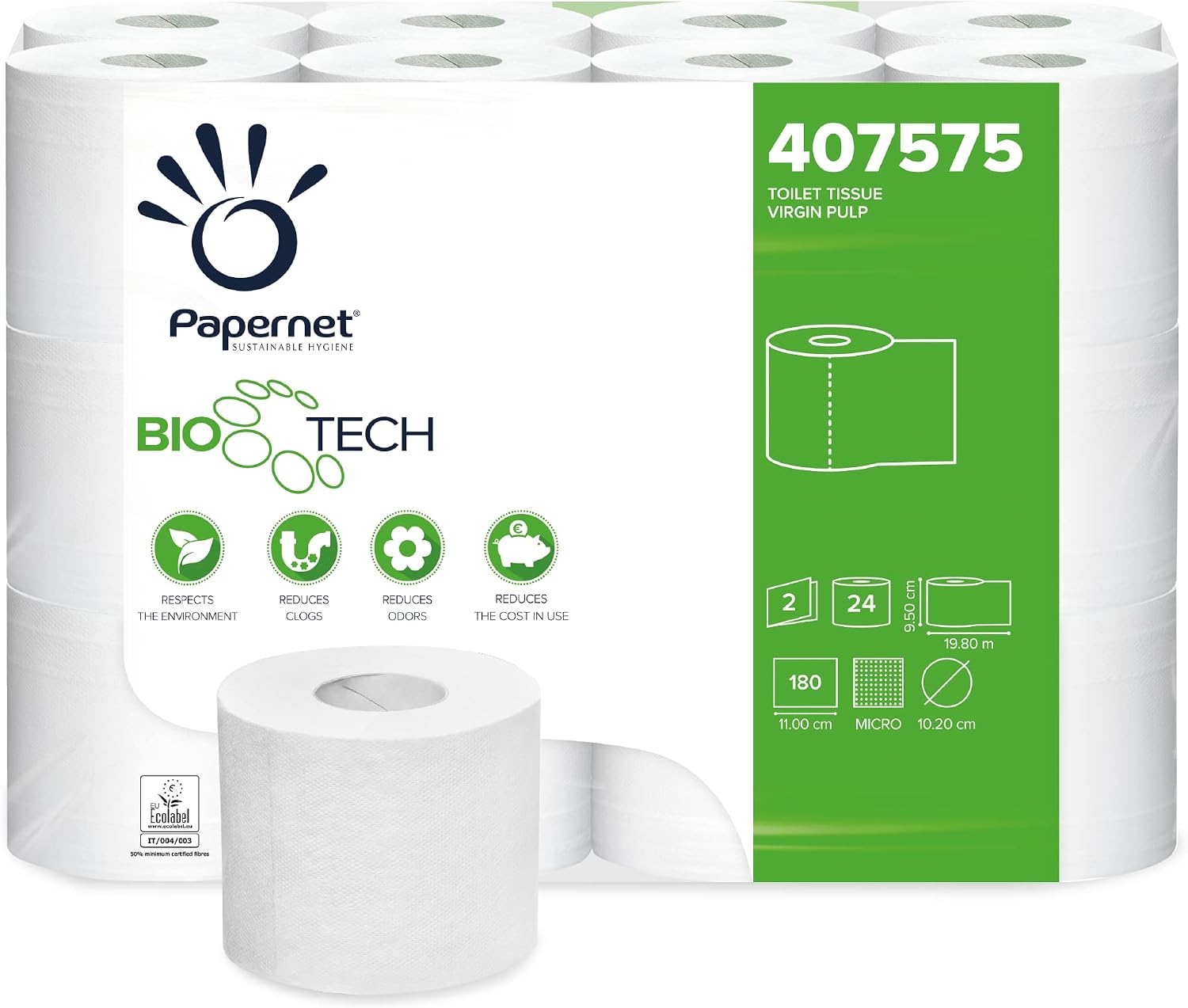Papernet Bio Tech, 24 Rotoli di Carta Igienica a 2 Veli
