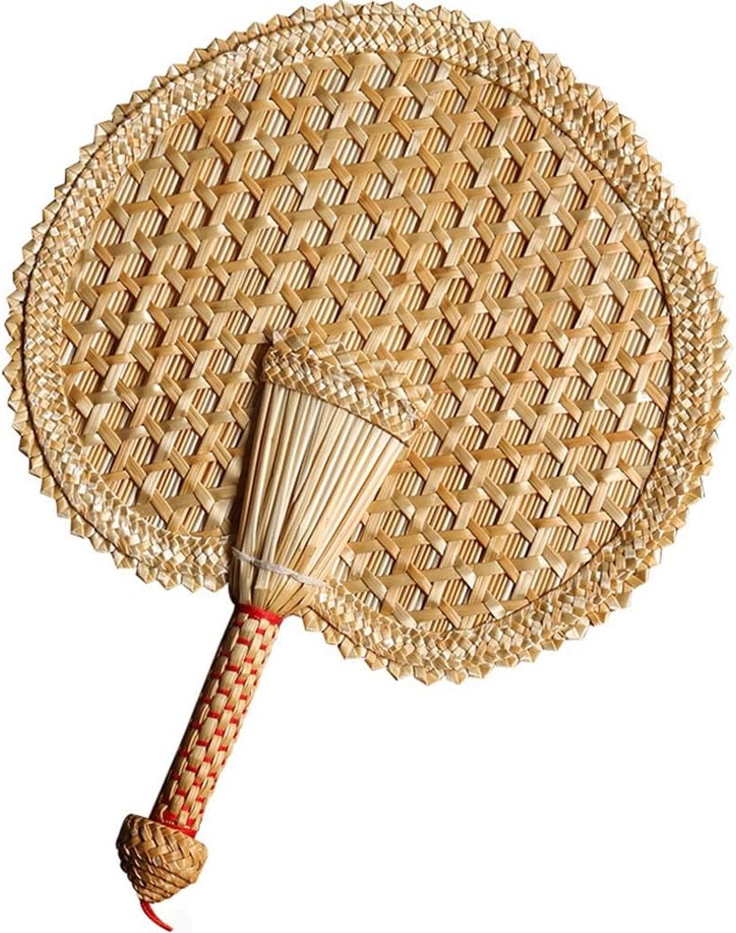 Hand-Woven Woven Hand Fan Old Natural Friendly Decorative Round