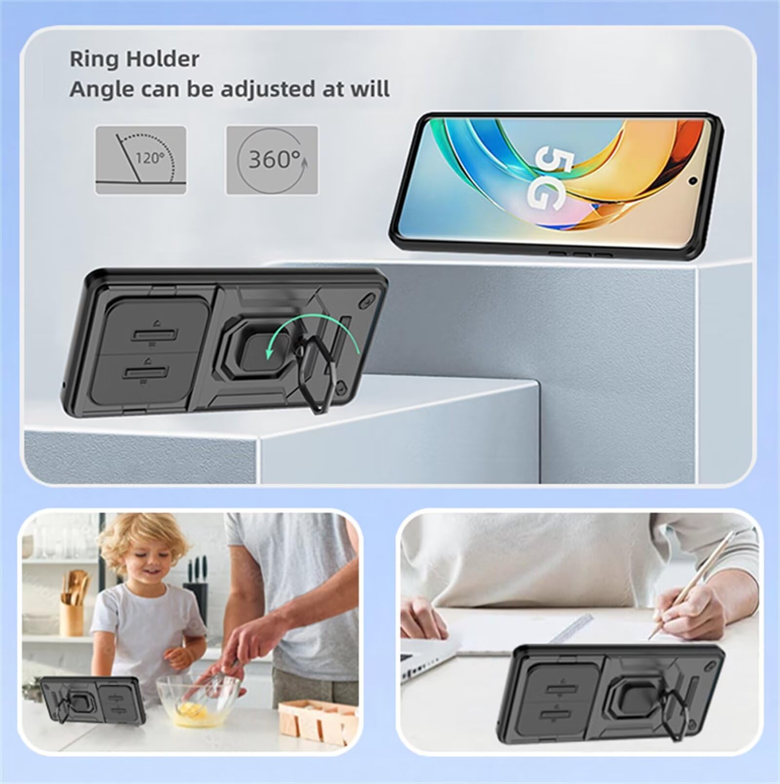 HAONANDE cover per Honor X9B 5G / Honor Magic6 Lite 5G con supporto, compatibile con MagSafe, custodia magnetica in fibra di carbonio, protezione antiurto sottile per uomo Blu