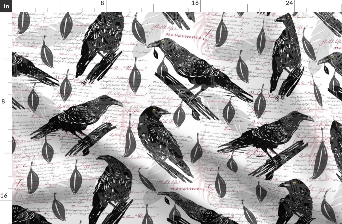 Spoonflower Fabric - Dark Academia Literature Raven Bird Halloween Poem Edgar Allen Poe Printed on Organic Cotton Sateen Fabric by The Yard - Sewing Quilting Apparel Home Decor
