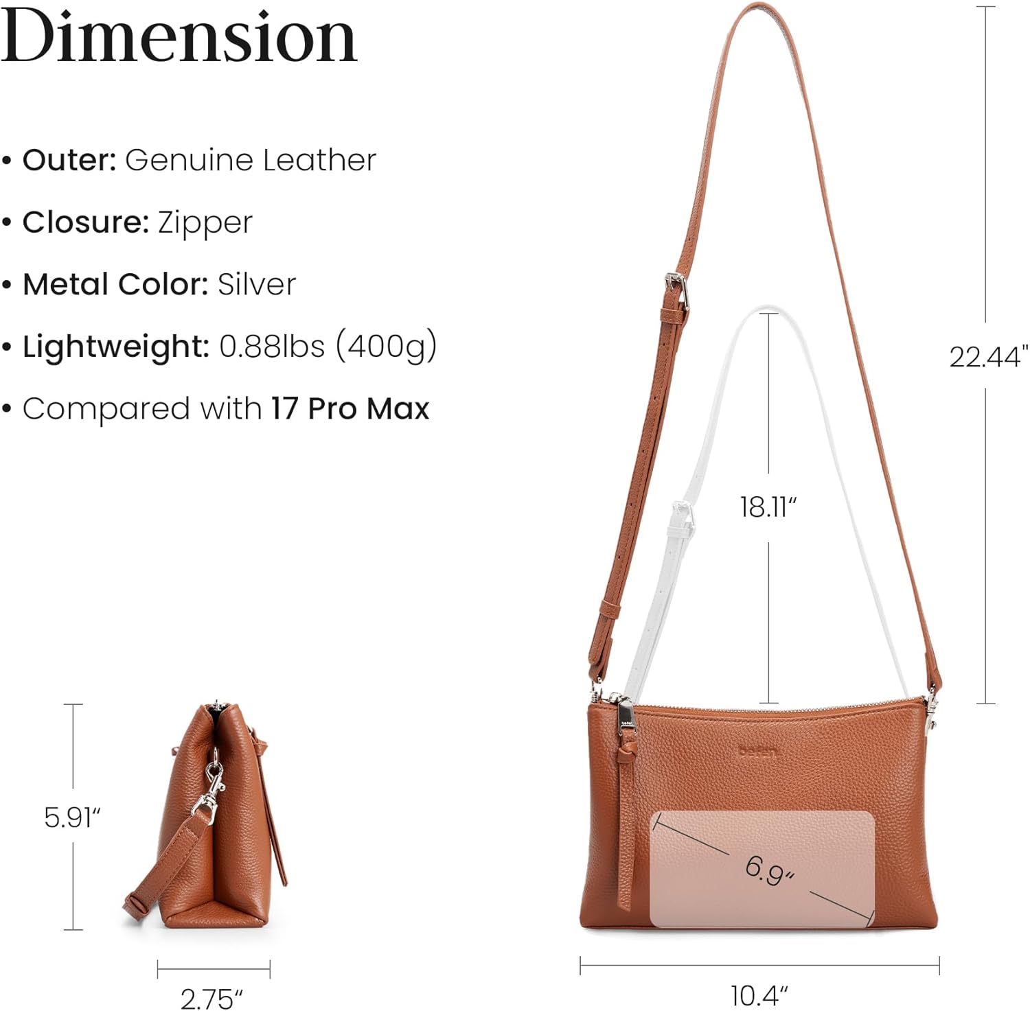 befen Genuine Leather Crossbody Bags for Women, Small RFID Leather Cross Body Purses Shoulder Handbags - Image 5