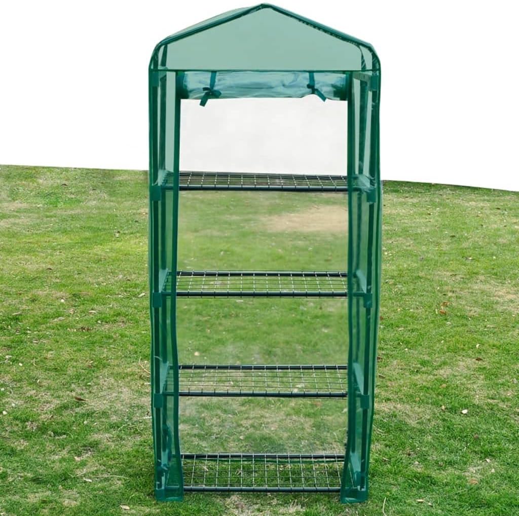 vidaXL Greenhouse Transparent Green PVC Cover 4 Tier