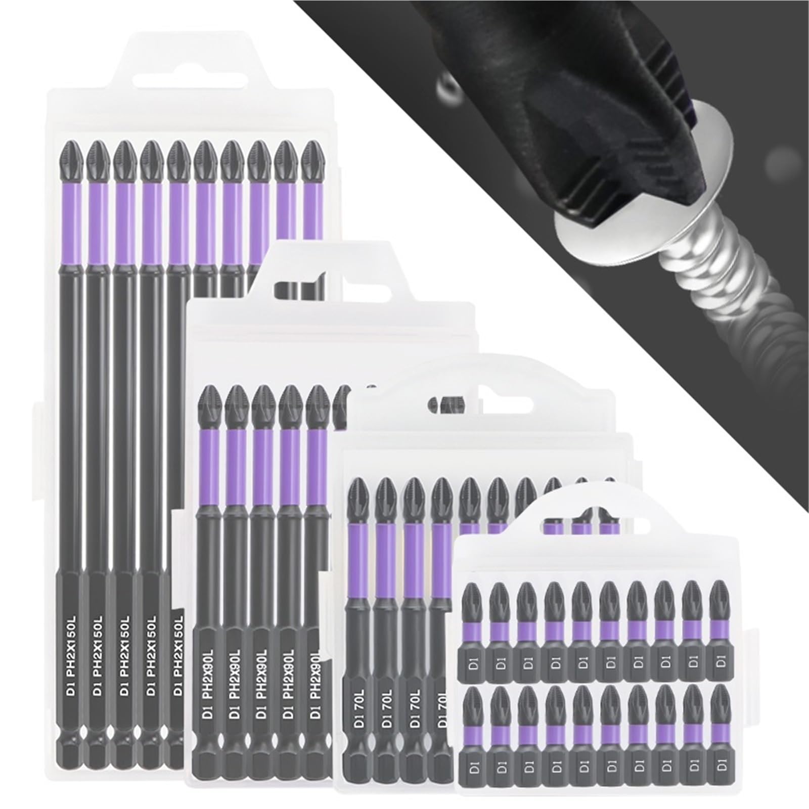 Set di punte for cacciavite Ph2 impermeabili, con testa a croce magnetica resistente, anti-impatto e coppia elevata Precisione Pratica(10pcs 150mm)