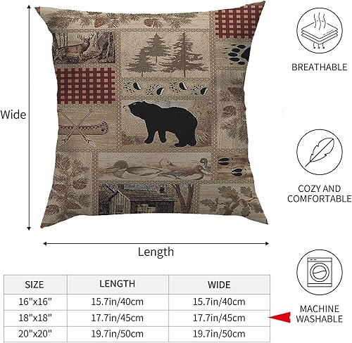 Miniatura 3 de Funda de almohada rústica con diseño de oso occidental, 2 piezas, 18 x 18 pulgadas, funda de almohada decorativa para decoración de sofá y vida