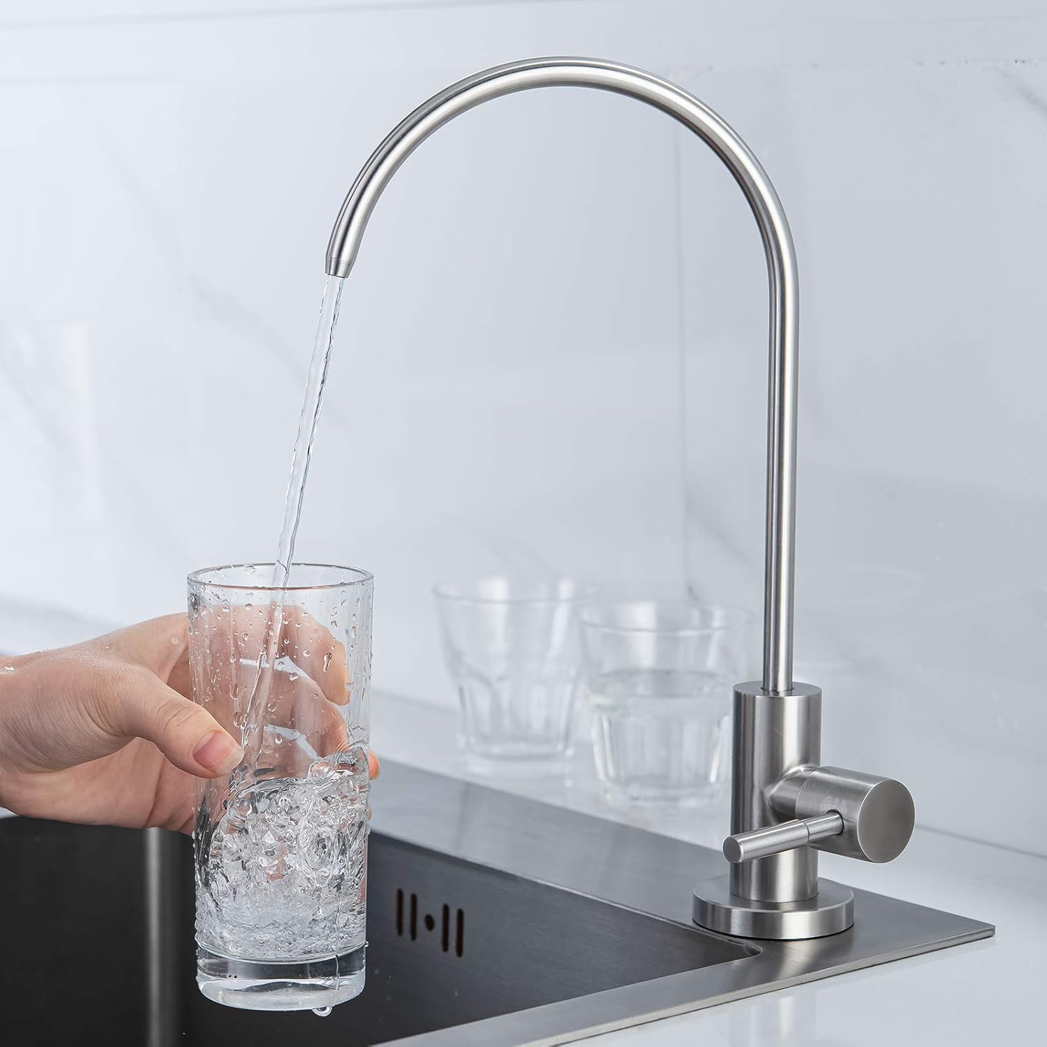 MIAOHUI Reverse Osmosis Faucet, Drinking Water Tap Fits Non-Air Gap Filtration Systems, Modern RO Kitchen Filtered Water Faucet, Lead-Free, Stainless Steel (Brushed Nickel)