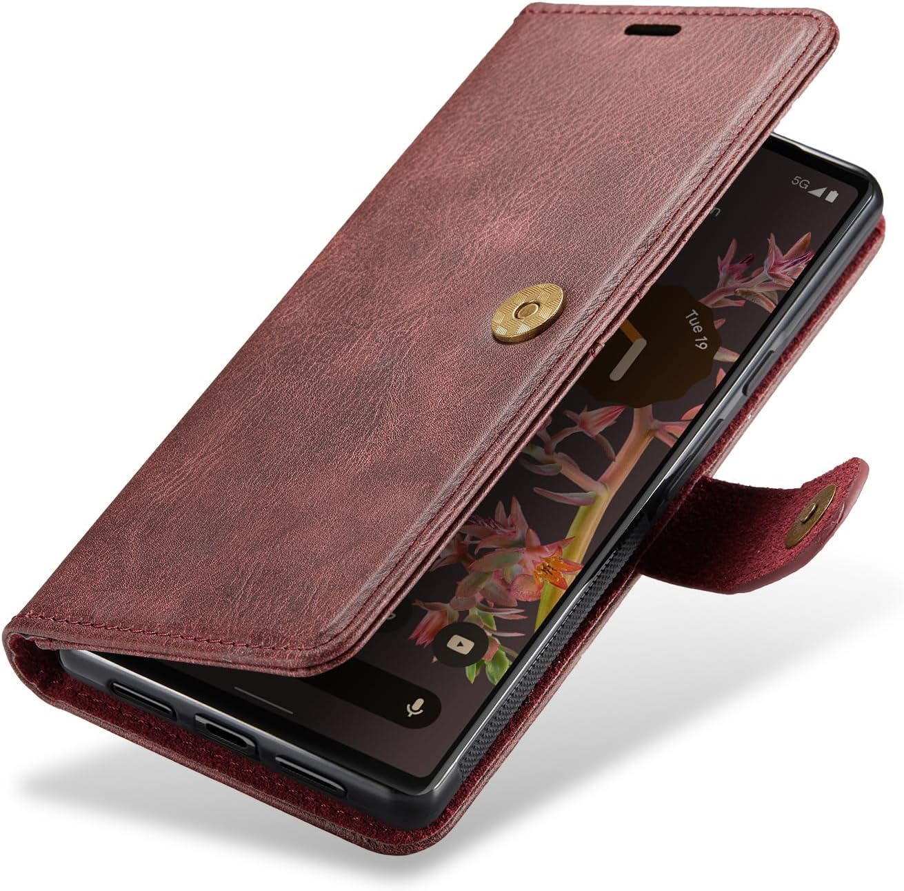 Asuwish Phone Case for Google Pixel 6 Wallet Magnetic Detachable Cell Cover with Tempered Glass Screen Protector Flip Card Holder Slot Pixel6 Pixle Six Women Men Girls Purse Mobile Accessories Red