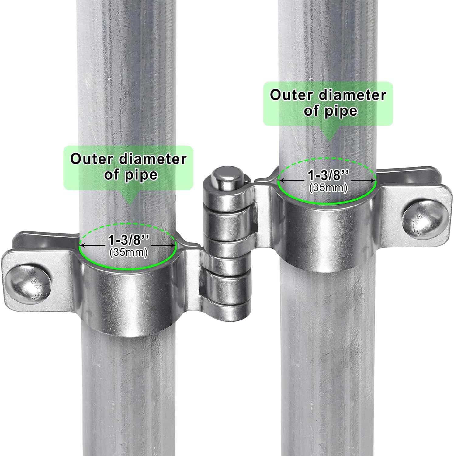 Insaga 1-3/8'' Chain Link Fence Gate Post Hinge Kit, Thick SUS304 Chain Link Fence Parts Includes Female Gate Hinge (2pcs) and Male Gate Hinges (2pcs), Heavy Duty Gate Hinges up to 500LB (2 Pairs)