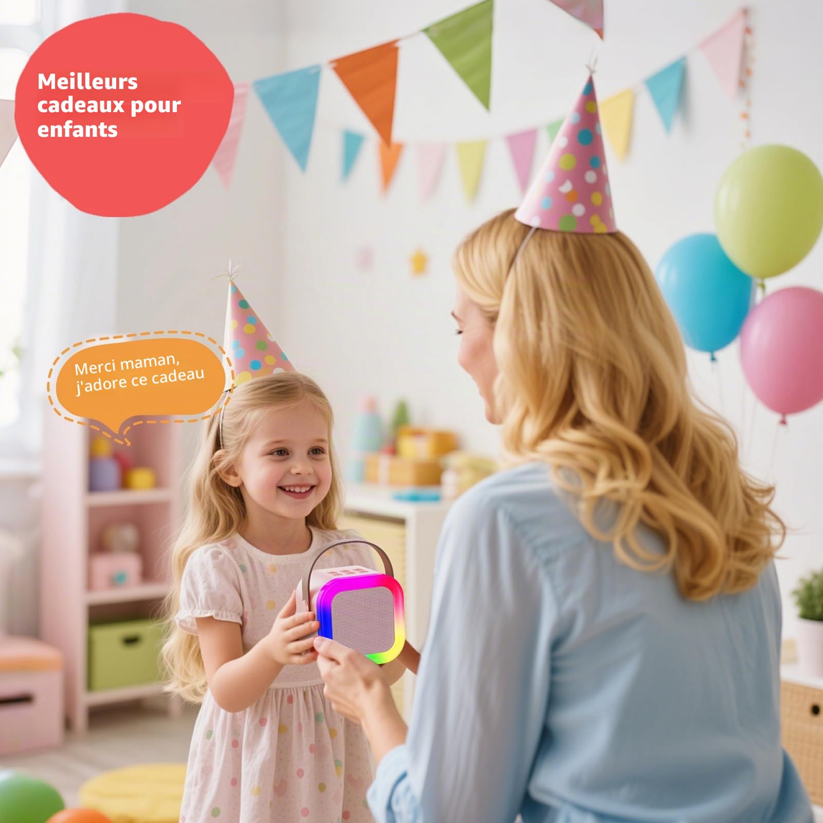 Fede Micro Karaoke Enfants avec 2 Micros sans Fil, Cadeau Fille 4-12 Ans Anniversaire Jouet Fille 3-12 Ans