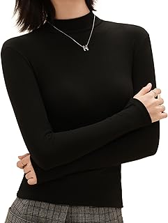 [Ferenbros] レディース Tシャツ 長袖 ハイネック トップス 防寒インナー 重ね着風 カットソー レイヤード インナー タートルネック tシャツ 小顔効果 ストレッチ 無地 おしゃれ 通勤 デート 日常 春秋冬