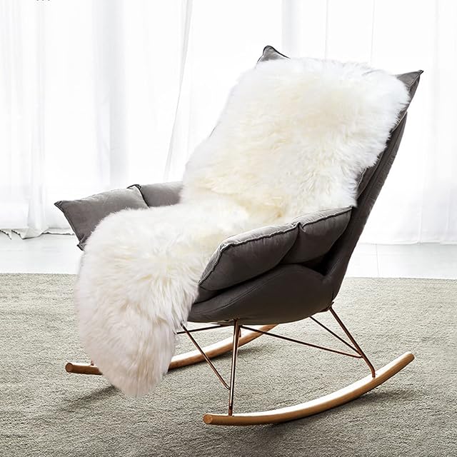 Genuine Sheepskin Rug,New Zealand Natural Double Pelt Sheepskin rug Ultra Soft Fluffy Rug for Bedroom,Sofa,Chair Carpet, seat cushions,Luxury Soft Lambskin Rug Home Decoration.(170×60cm Ivory)