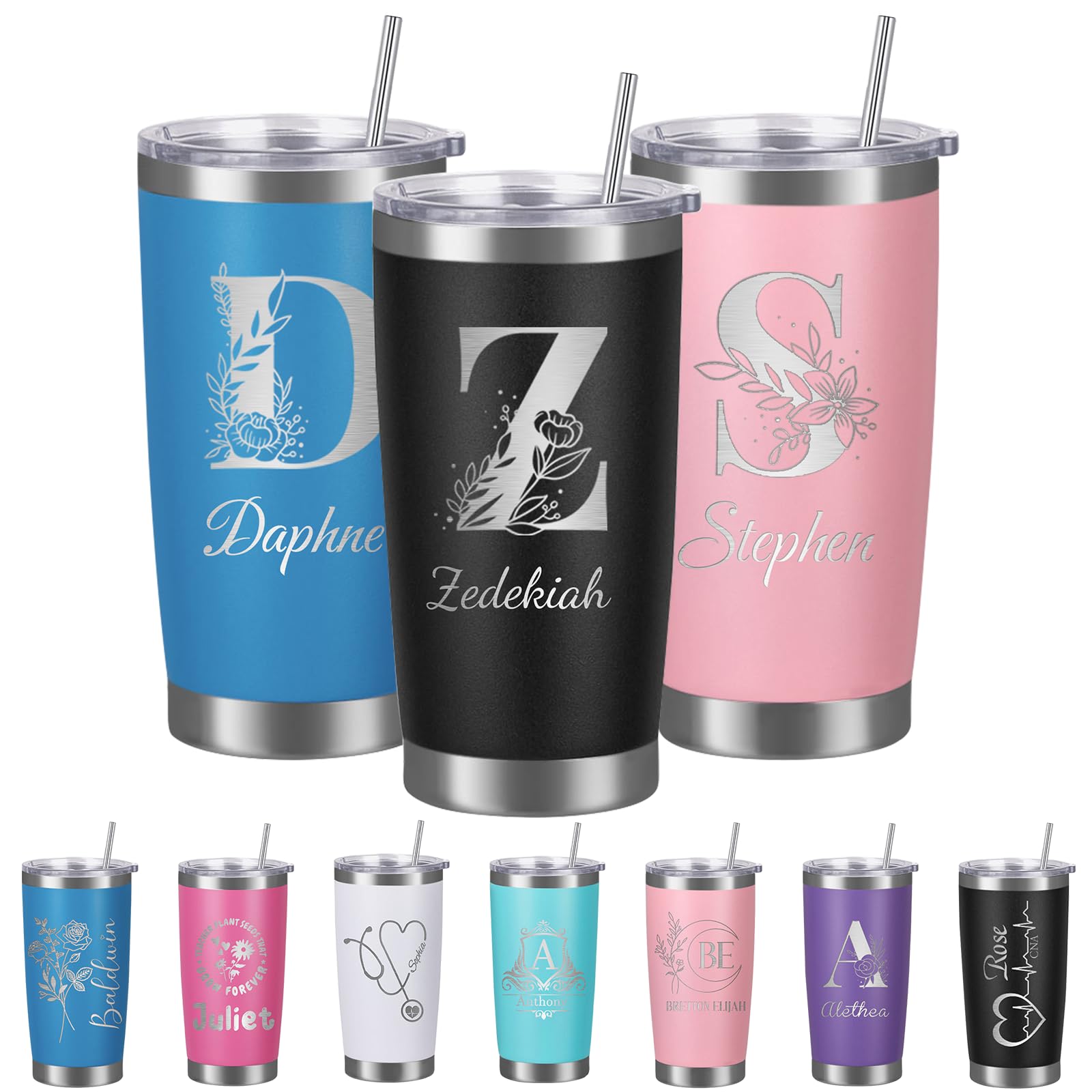 Busparst Personalised Tumbler 20oz Laser Engraved with Name - Customisable Stainless Steel Travel Mug, Double-Wall Insulated for Hot/Cold Drinks Gift for Men, Women