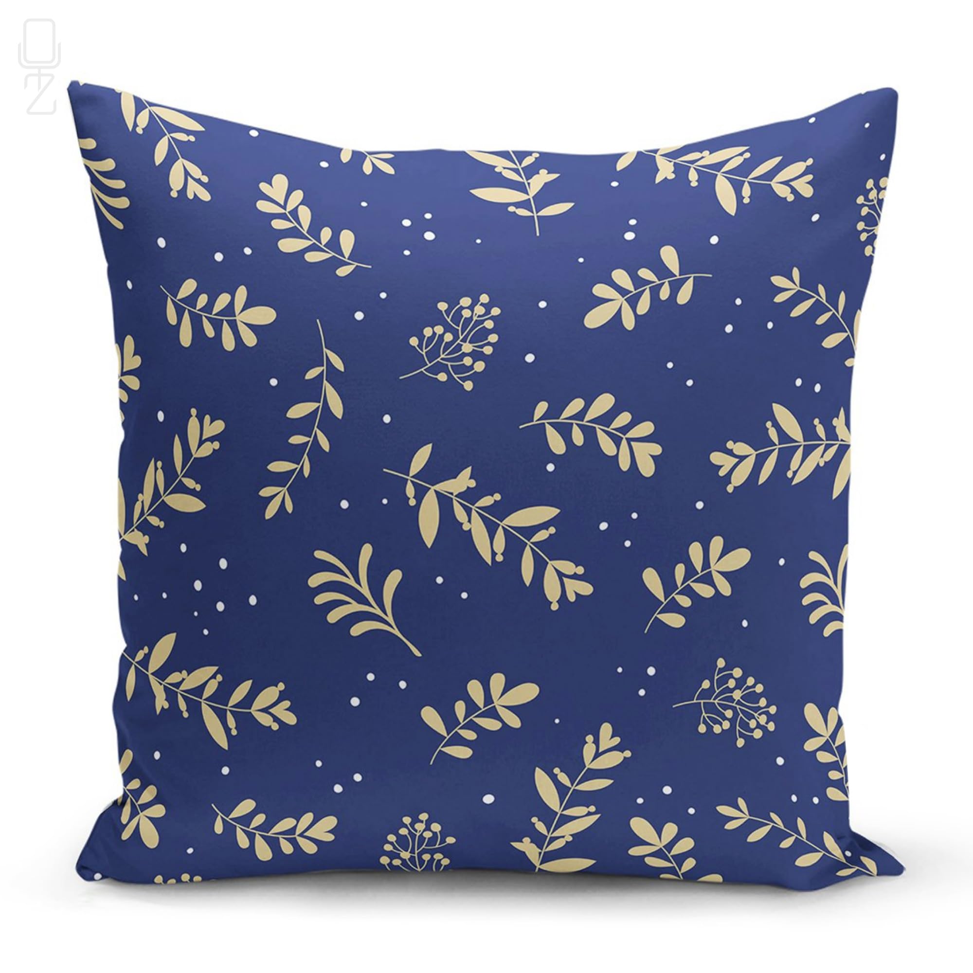 OyzShop Navy Blue Christmas Pillow Cover with Yellow Leaves Themed, Double Sided with Multi-Sizes, 35x35cm (14x14 Inch), Option 4 (1 Piece)
