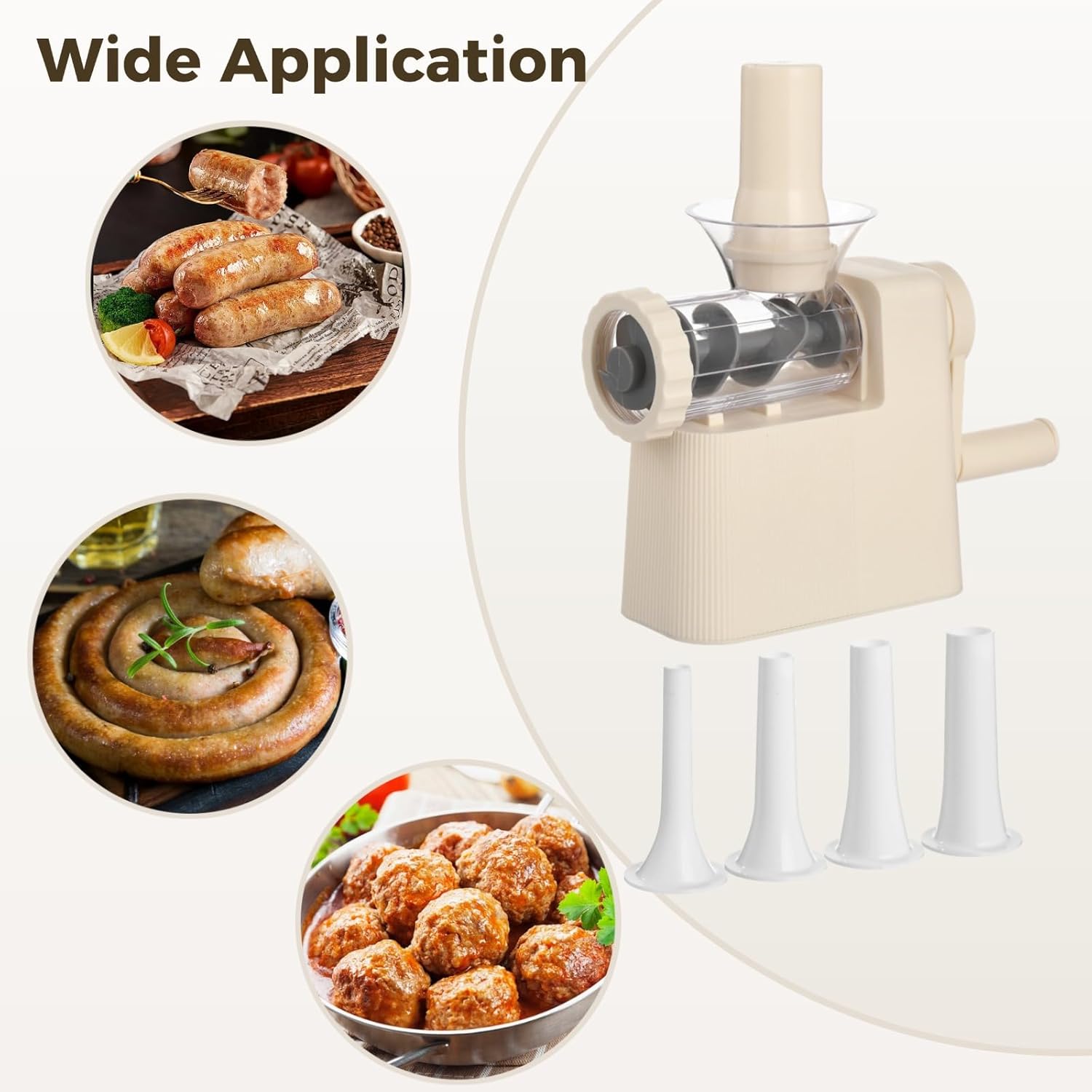 Sausage Stuffer Machine with 4 Tubes, Homemade Sausage Maker for Bratwurst, Hot Dogs, Meatballs, Manual Meat Grinder, Easy Filling, Kitchen and Butcher Shop