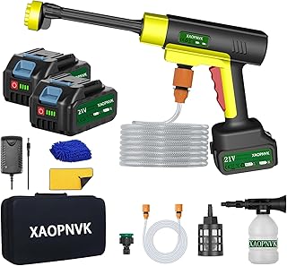 Akku Hochdruckreiniger, Tragbar Hochdruckreiniger mit 1200 PSI, Direkt an Den Wasserhahn Anschließbar, 2 X 4.0Ah Akkus, 6-in-1-Düse, 10 Meter Schlauch, für Auto, Zaun, Boden, Terrasse