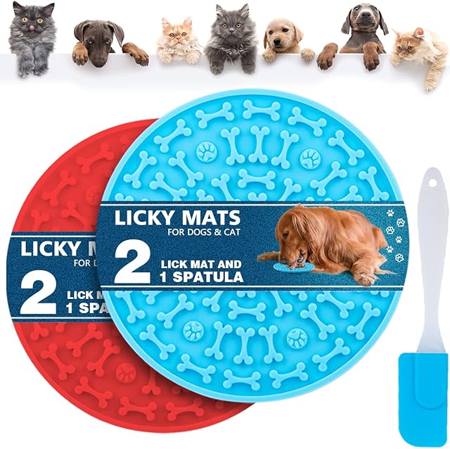 YOGINGO 2 PCS Licky Mats for Dogs, Dog Lick Mats with 1 Pcs Spatula, Lick mat for Dogs Slow Feeding Dog Bowl with Suction Cup Suitable for Pet Bathing Training Pad for Peanut Butter