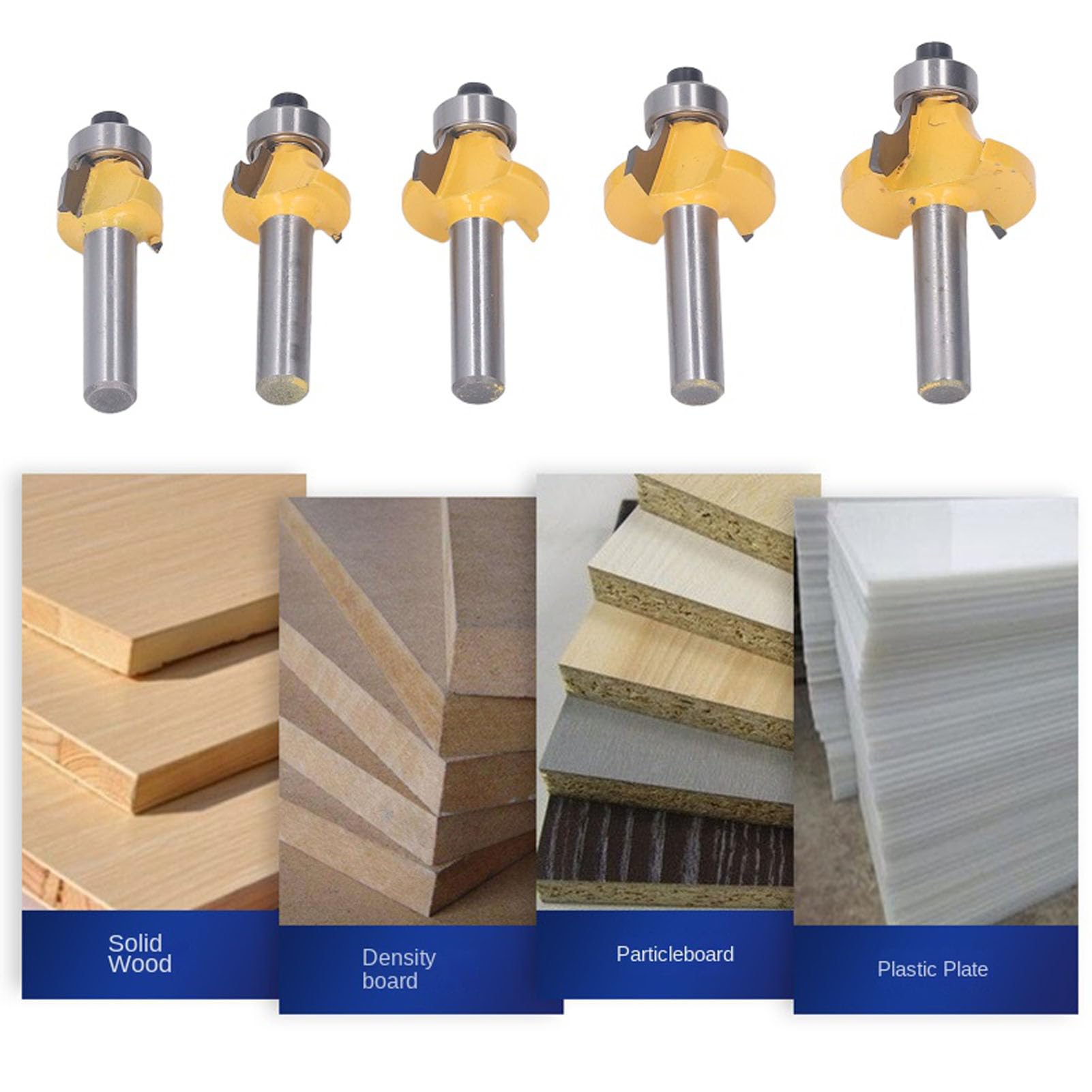 5 Pcs Round Over Router Bit Set, 8mm Shank Carbide Corner Rounding Router Bit, Woodworking Milling with Heat Coating, Multi Purpose Router Bits for Softwood,