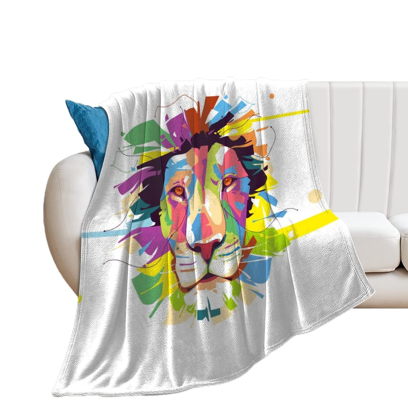 Couverture polaire lion anti-peluche : plaid flanelle isolant pour canapé froid 100x130cm