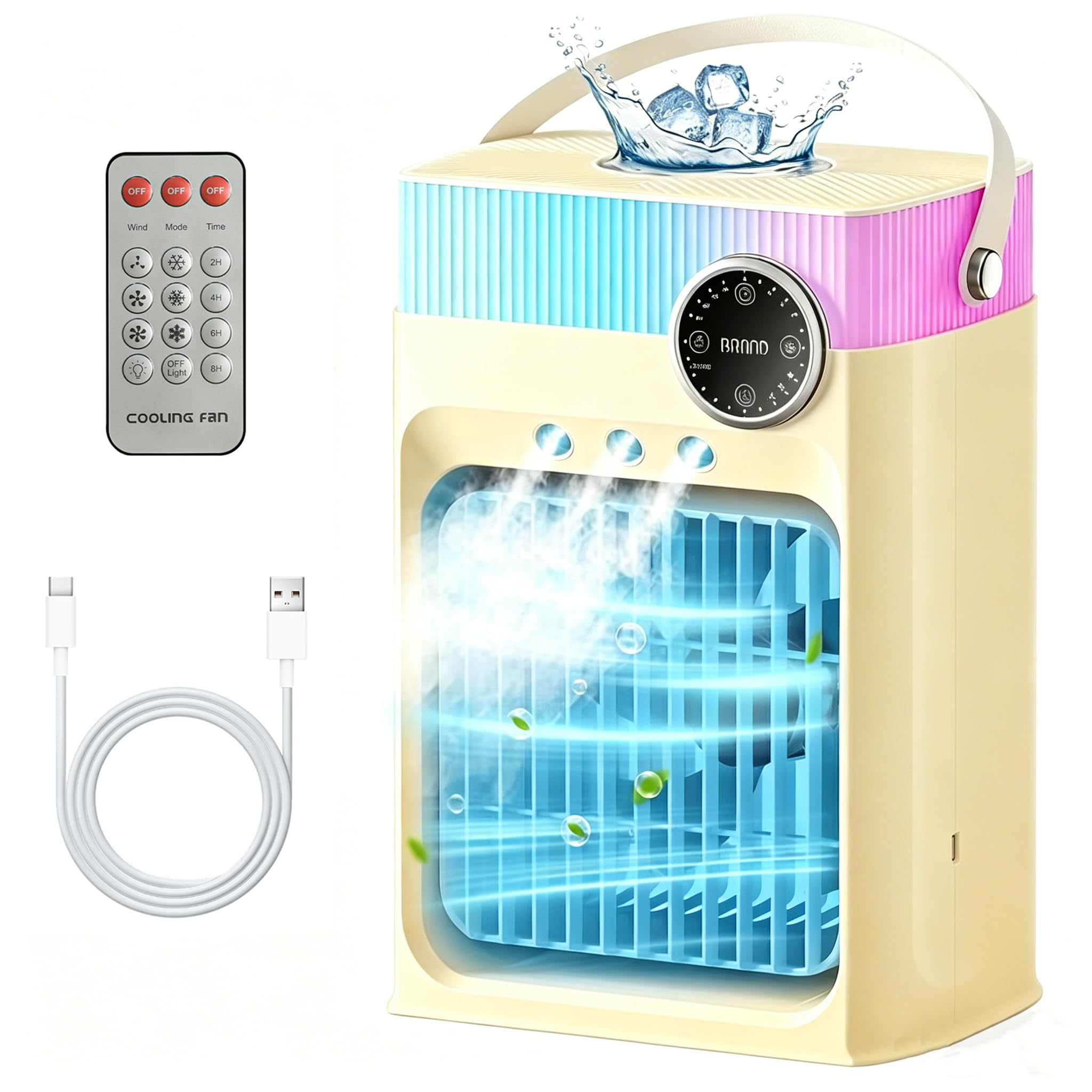 Aires Acondicionados Portátiles, Mini Unidad de Aire Acondicionado y Ventilador de Refrigeración para Dormitorio, Pequeños Enfriadores de Aire de 1200 ML con Control Remoto(Amarillo Pálido)