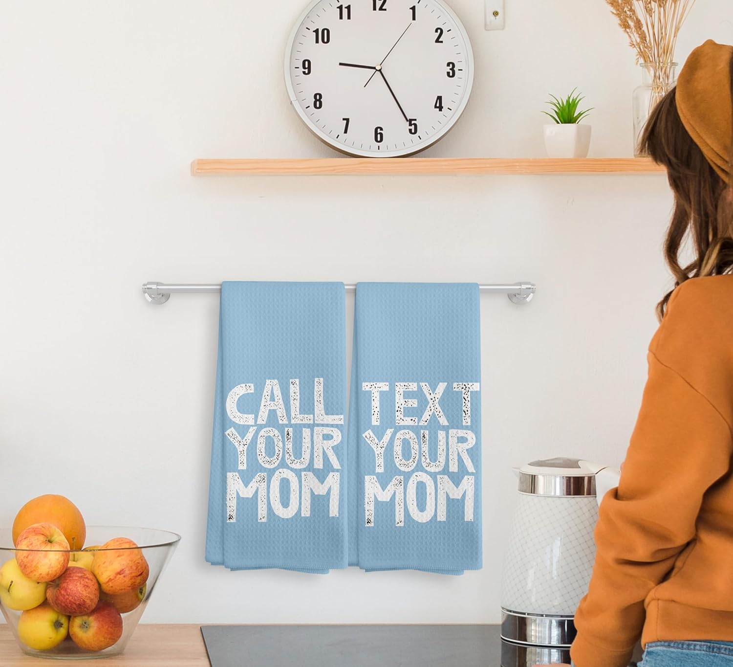 Call Your Mom Blue Kitchen Towels and Dishcloths Set of 2, Preppy Decorative Towels for Bathroom, Graduation Gifts, Inspirational Drying Cloth Towels for Dorm Bathroom Kitchen, 16×24 Inches - Image 3
