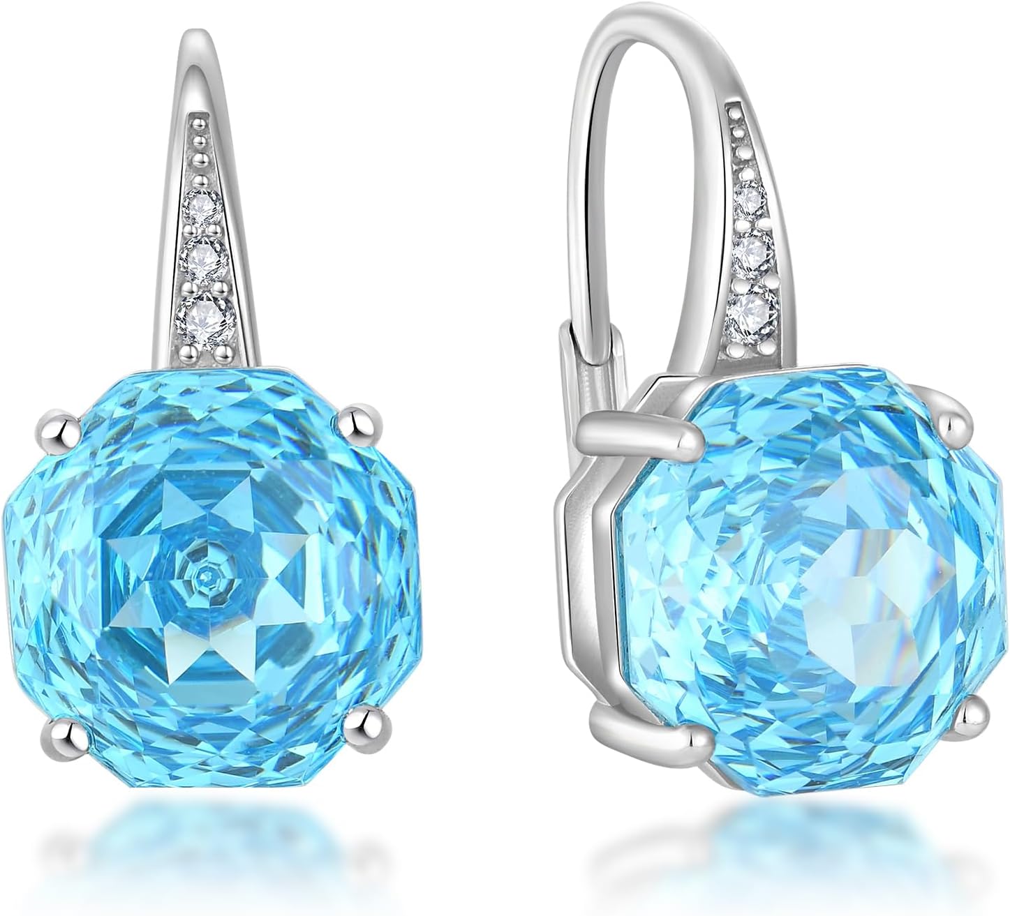 YIFISIY Rose Dangle Drop Earrings for Women, 925 Sterling Silver 10mm Rose cut Birthstone Octagonal Leverback Earring Flower Jewelry Gifts for Her