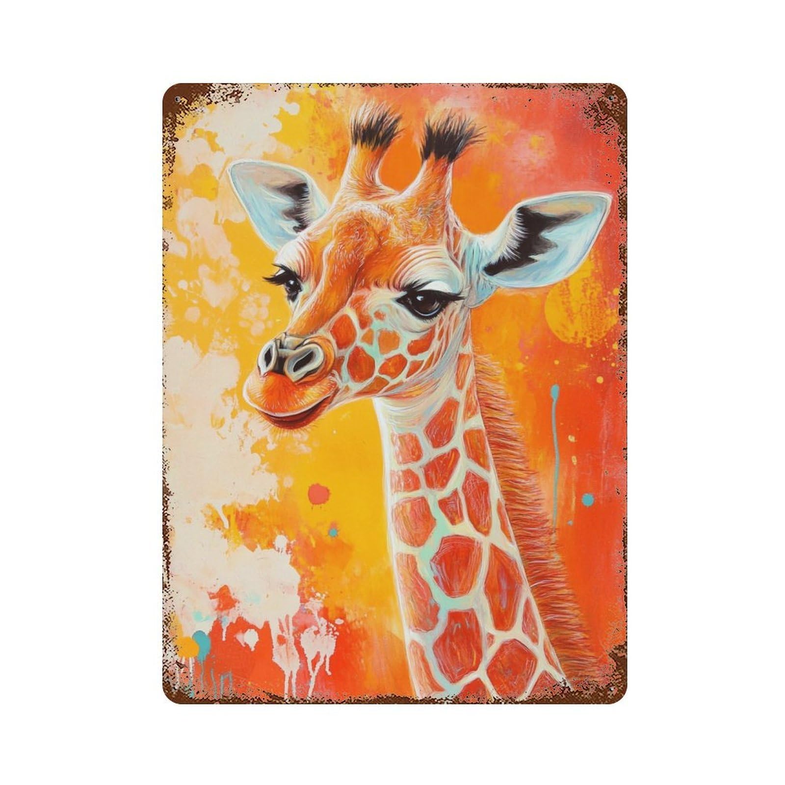 Colorful Giraffe Art Print -1 Rusty Metal Tin Sign 15.7"x11.8", for Pub, Kitchen And Man Cave Decor, Novelty Wall Decor
