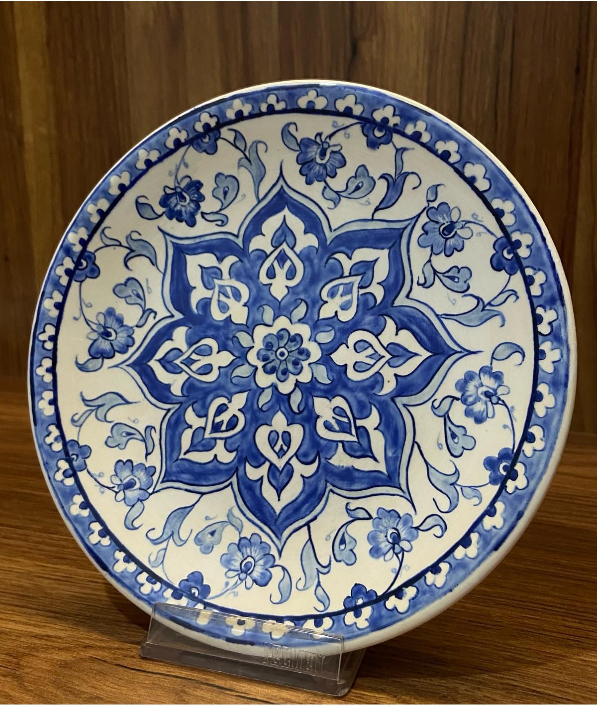 SODEF Handmade Ceramic Decorative Plate 7 inch, Turkish Wall Art, Blue Floral Design, Traditional Home Decor
