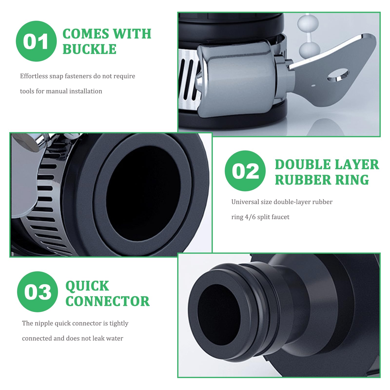 EASONGEE 3pcs Hose Tap Connector, Kitchen Tap Hose Connectors, Mixer Tap Hose Connector, Garden Hose Pipe Tap Connector - Image 3