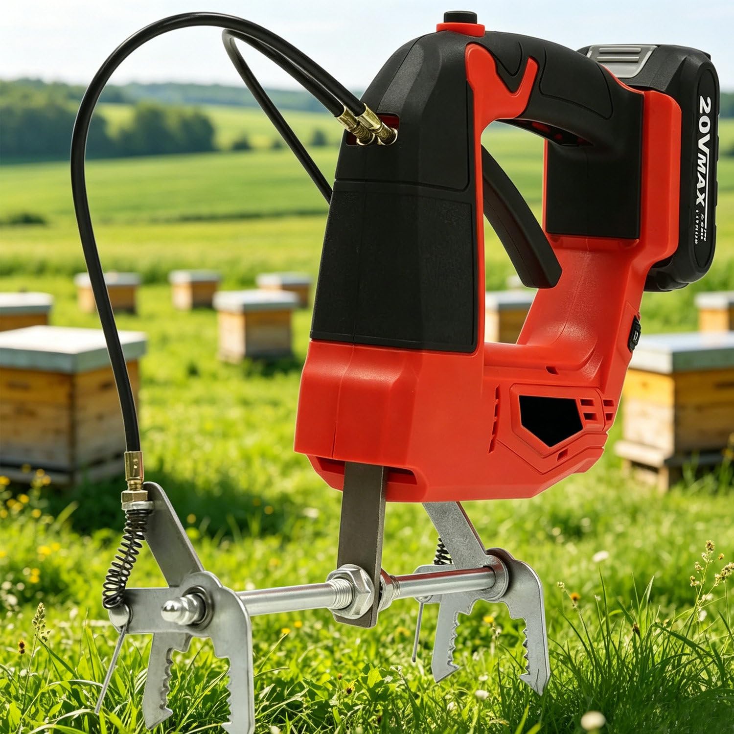 Electric Bee Shaker 150w 4-Speed Cordless Beehive Shaking Machine, 20v 2700rpm Rechargeable Portable Cordless Beehive Frame Shaker Bee Remover With Batteries & Charger For Beekeepers, Farm Red