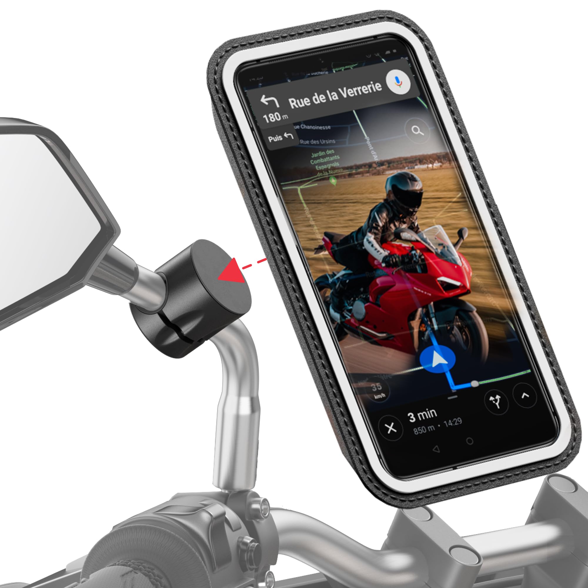 SHAPEHEART innovation française, Support téléphone scooter, moto magnétique PRO pour rétroviseur avec pochette imperméable détachable, antivibration, tout rétroviseur, compatible toutes marques