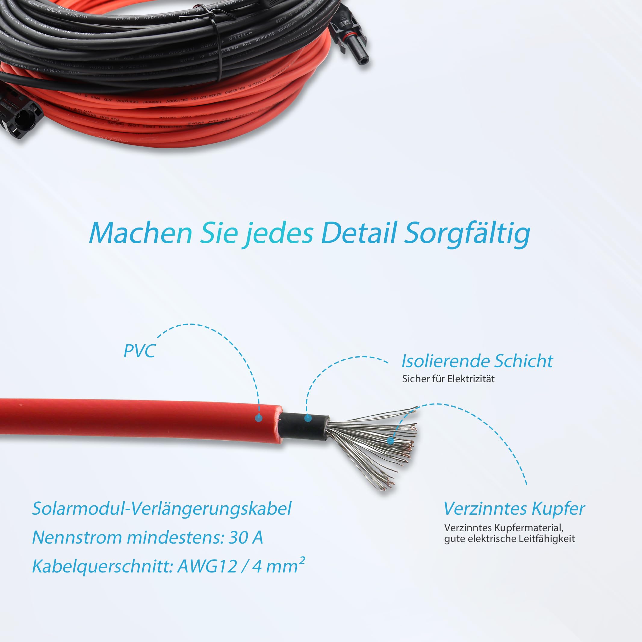 KUBOWAI Rallonge Câble Solaire 4 Mm² 5m - Câble Photovoltaïque Connecteur IP68