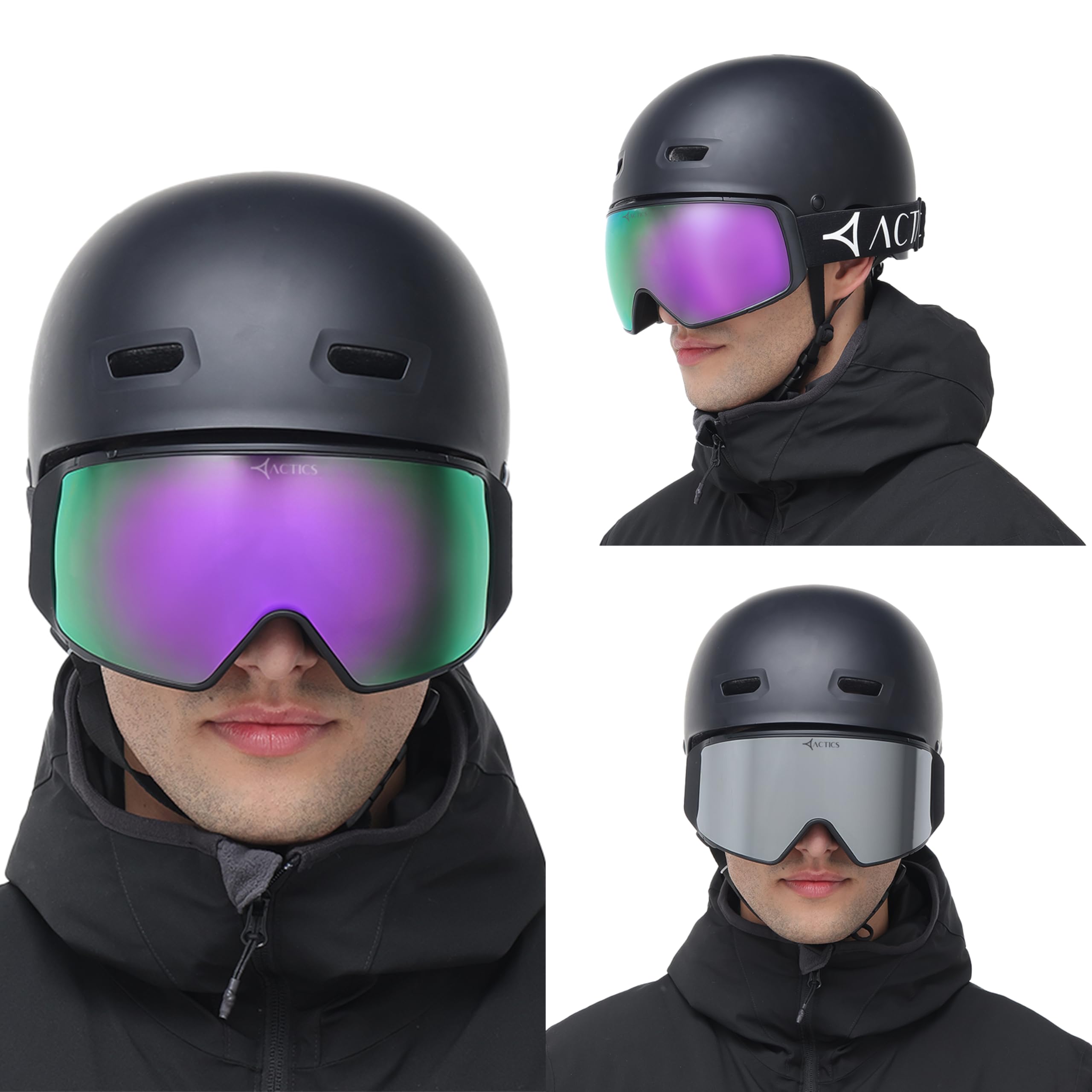 Eagle 1 - Maschera da sci Pro-Level, con potente lente magnetica intercambiabile, protezione UV400 al 100%, per uomini e donne, colore: nero